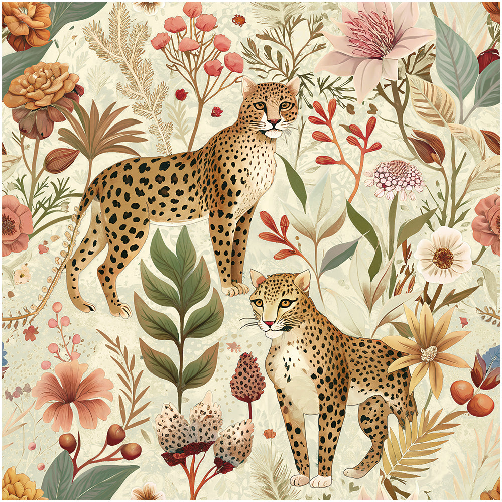 HaokHome Vintage Leopard Floral Removable Self‑Adhesive Wall Covering, Wild Jungle Botanical Peel and Stick Wallpaper