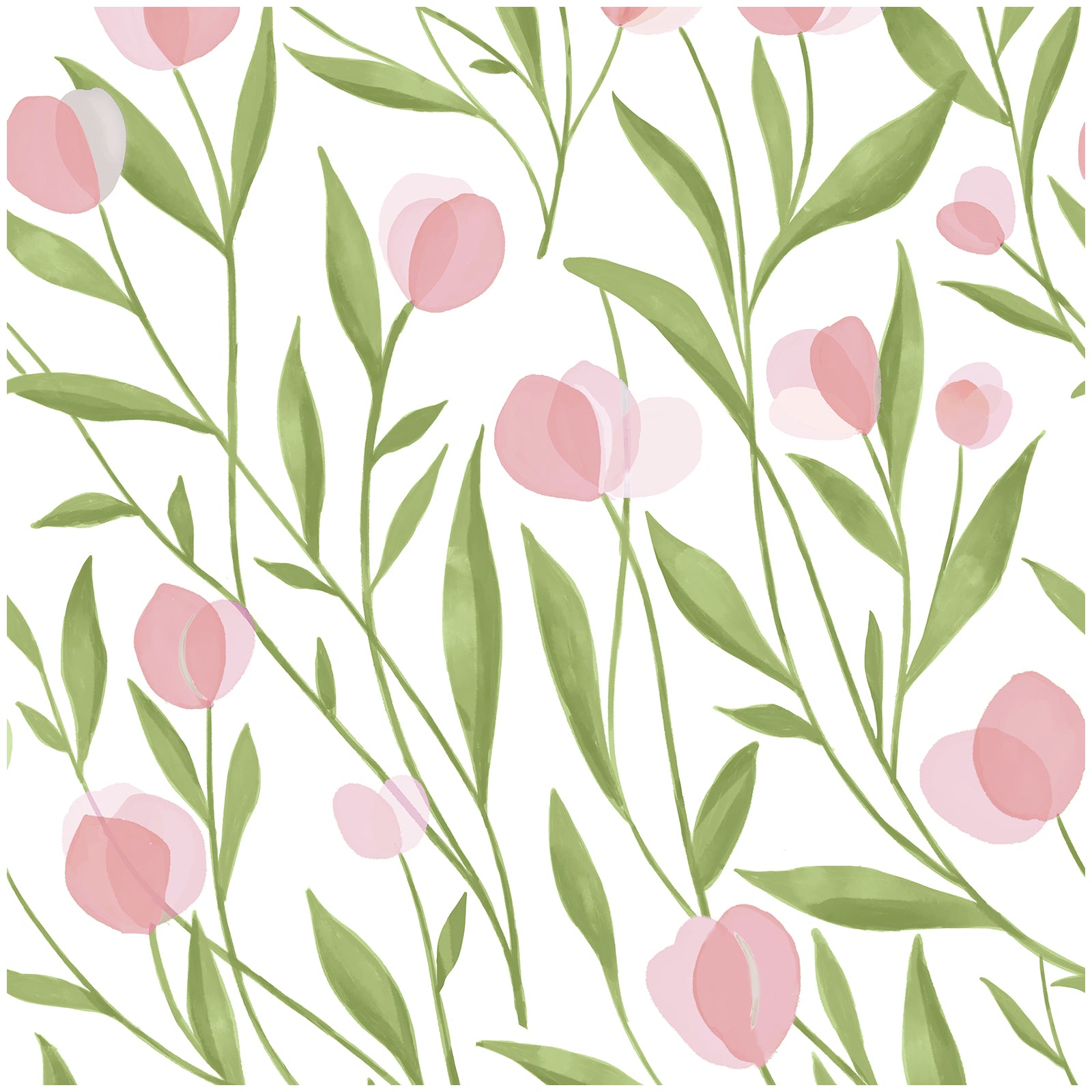 HaokHome Wallpaper Peel and Stick Botanical Floral Green/Pink Minimalist Wall Decor Removable Mural for Bedroom & Living Room