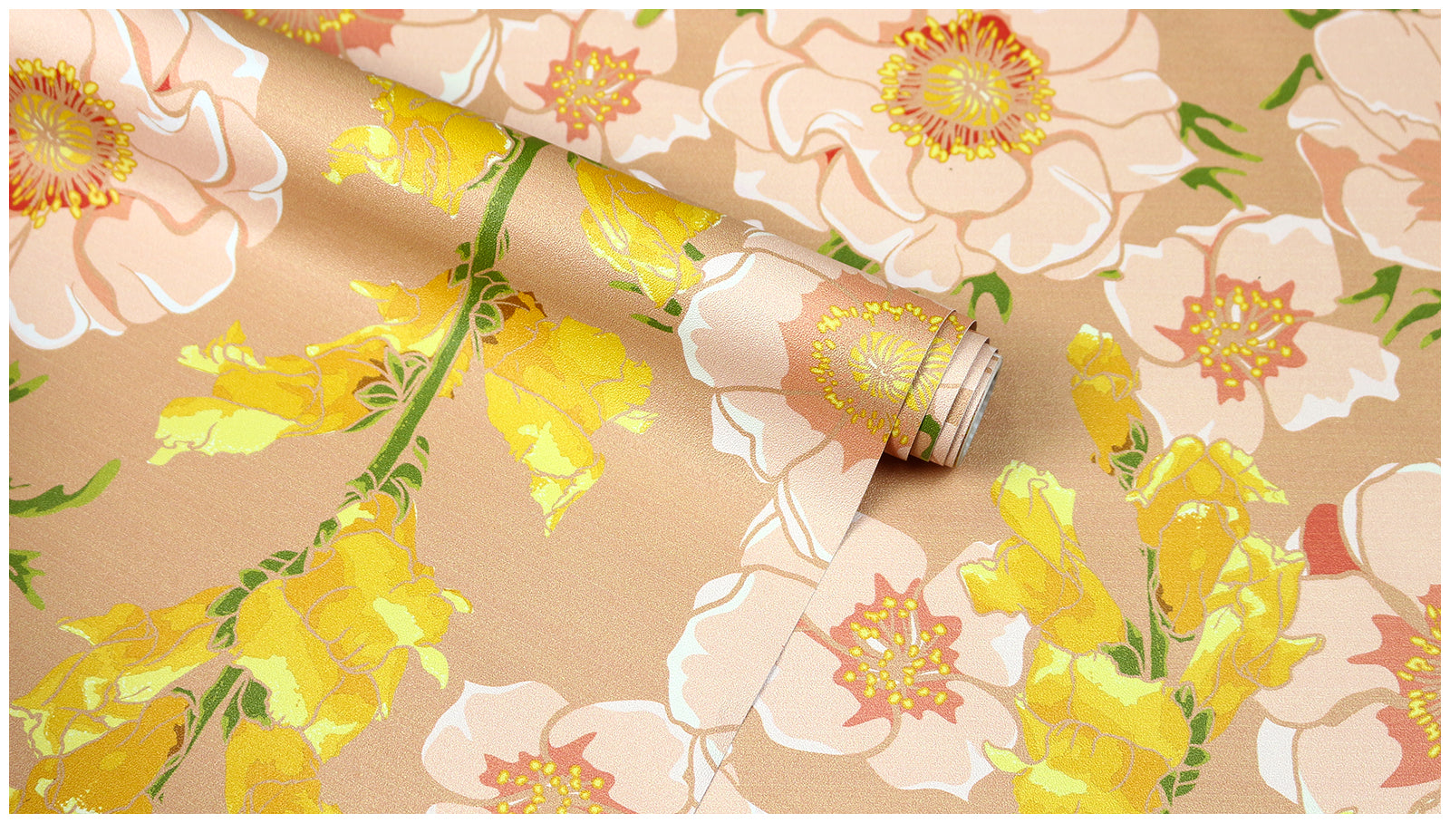 HaokHome Wallpaper Peel and Stick Botanical Floral Peach/Yellow/Green Wall Decor Removable Mural for Bedroom & Living Room