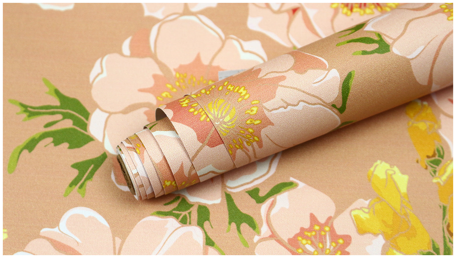 HaokHome Wallpaper Peel and Stick Botanical Floral Peach/Yellow/Green Wall Decor Removable Mural for Bedroom & Living Room