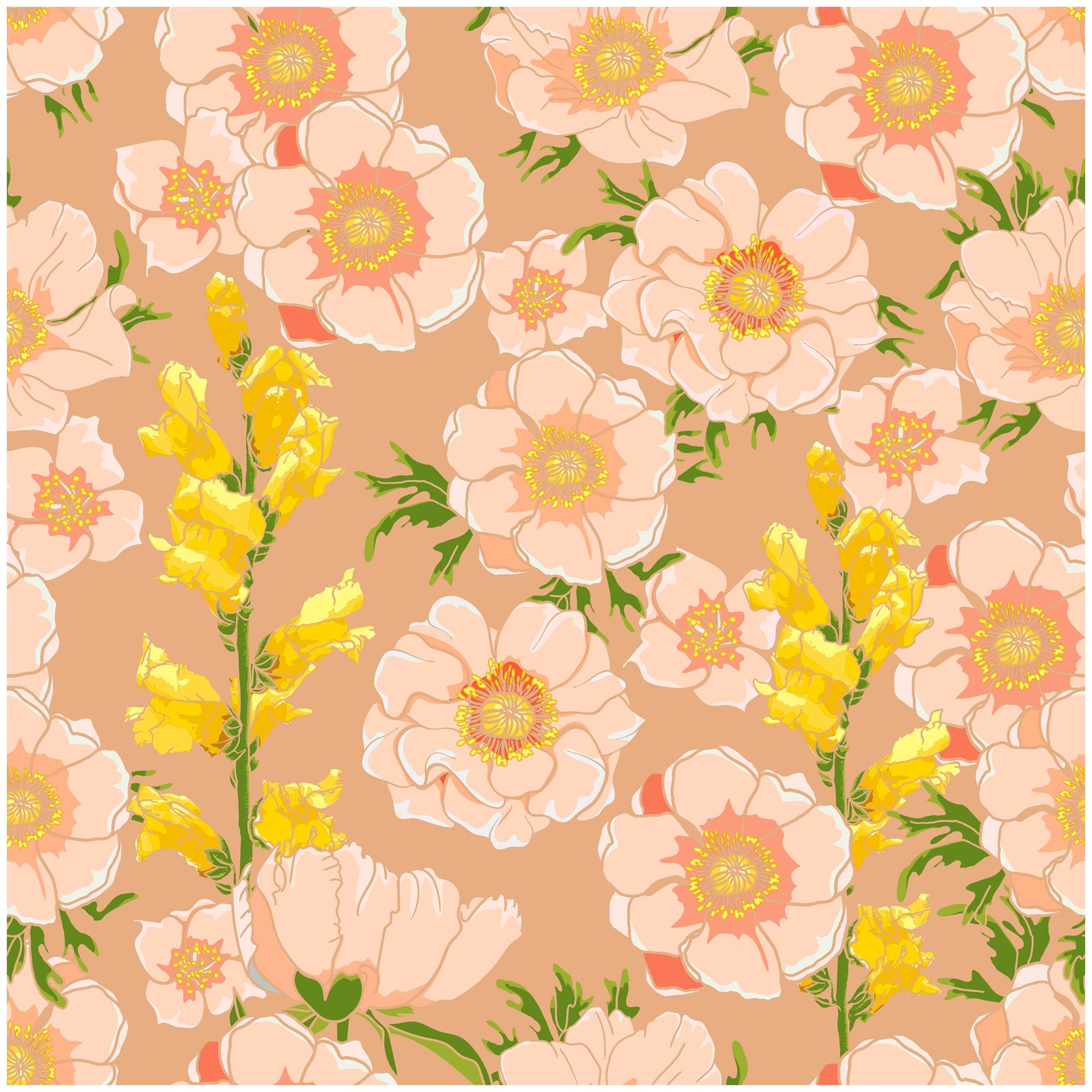 HaokHome Wallpaper Peel and Stick Botanical Floral Peach/Yellow/Green Wall Decor Removable Mural for Bedroom & Living Room