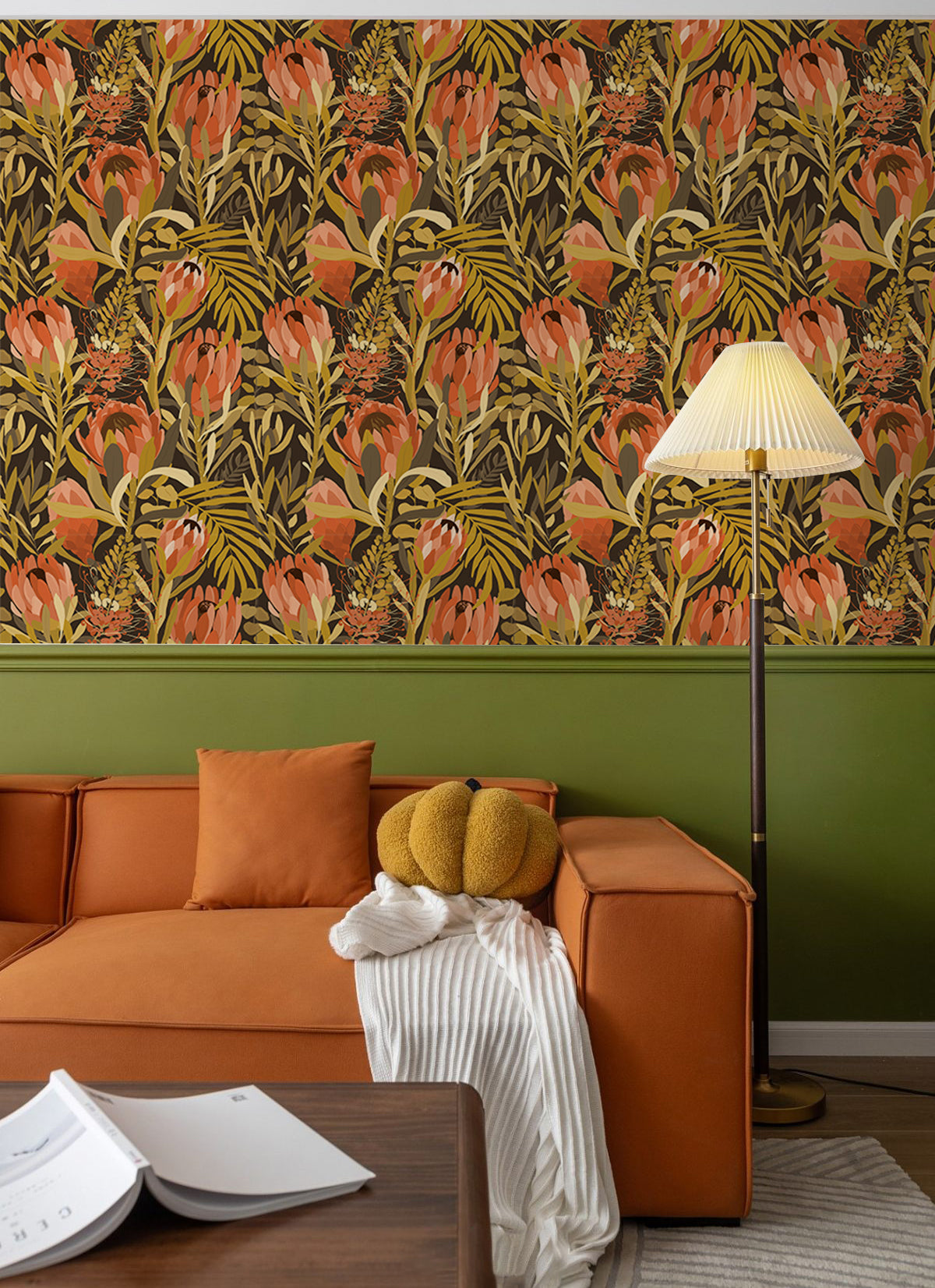 HaokHome Wallpaper Peel and Stick Floral Boho Pink/Green/Red Retro Wall Decor Living Room Removable Mural