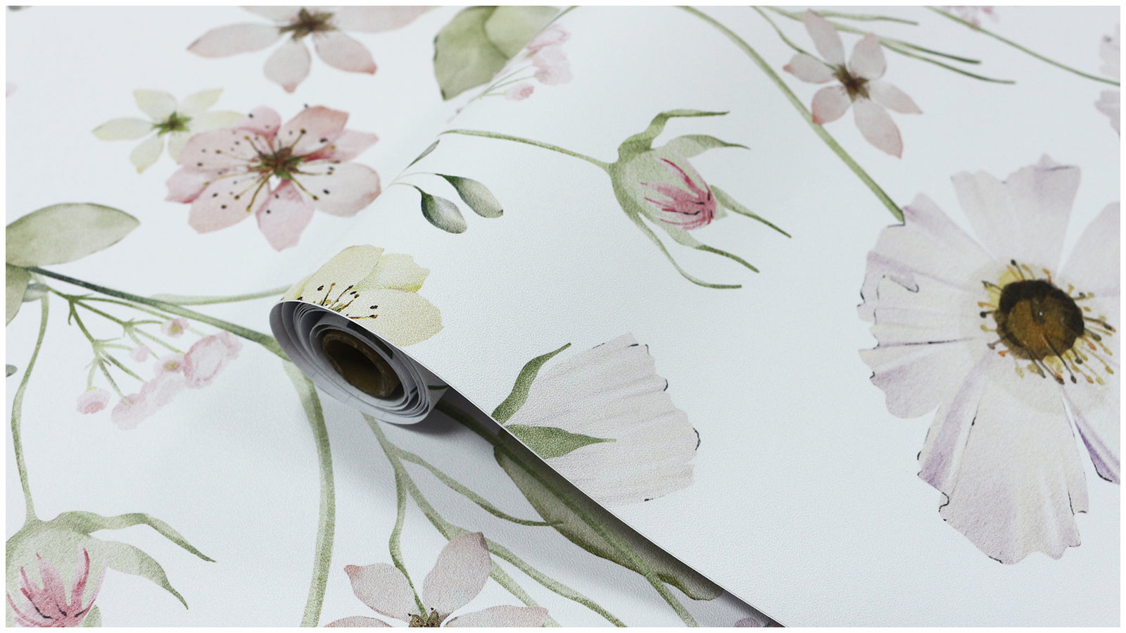 HaokHome Wallpaper Peel and Stick Floral Pink/White/Green Watercolor Wall Decor Bedroom Removable Mural