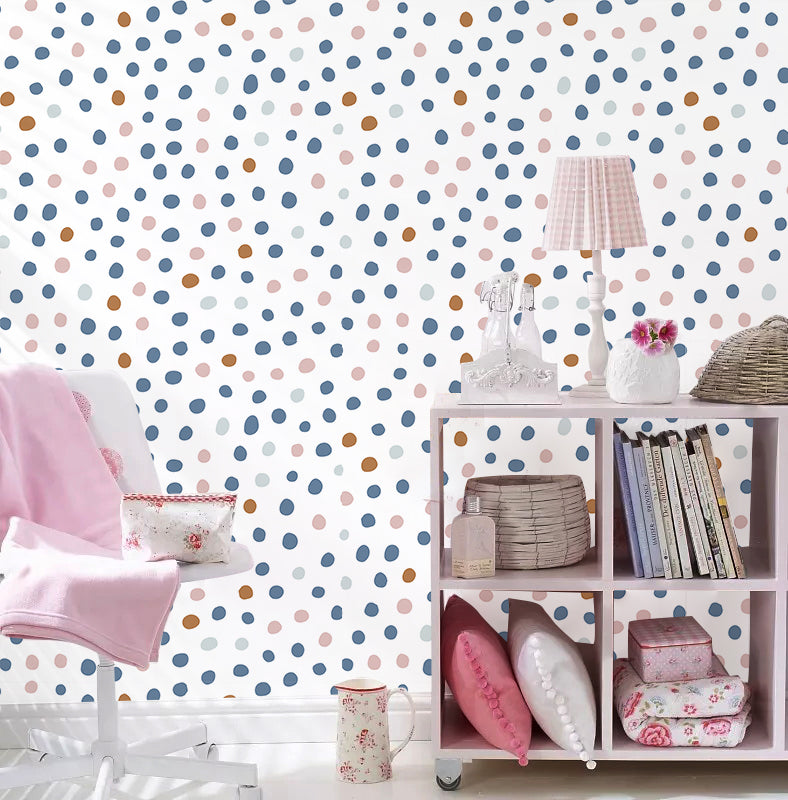 HaokHome Wallpaper Peel and Stick Geometric Polka Dot Blue/Pink/Brown Minimalist Wall Decor Removable Mural for Kids' Room & Playroom