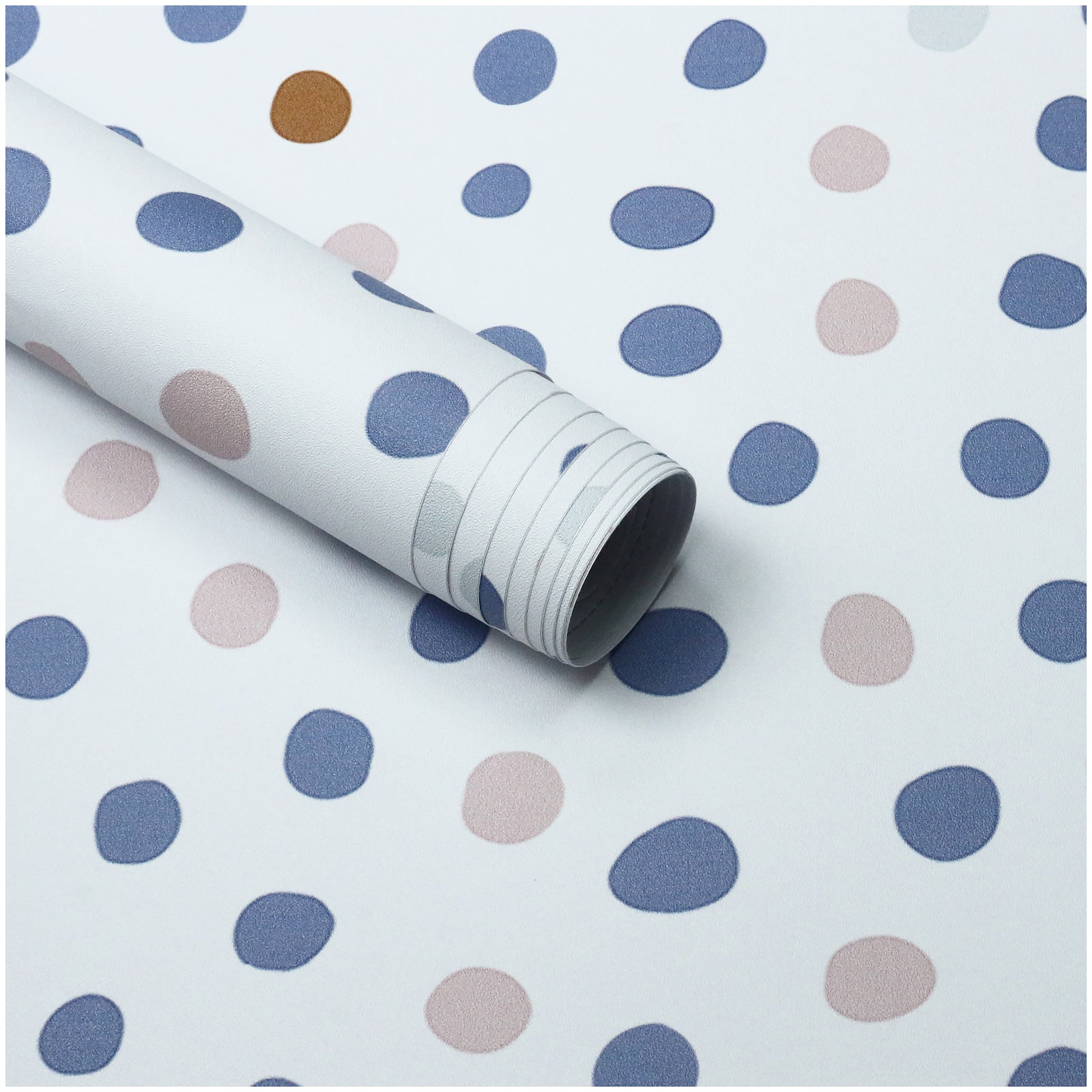 HaokHome Wallpaper Peel and Stick Geometric Polka Dot Blue/Pink/Brown Minimalist Wall Decor Removable Mural for Kids' Room & Playroom