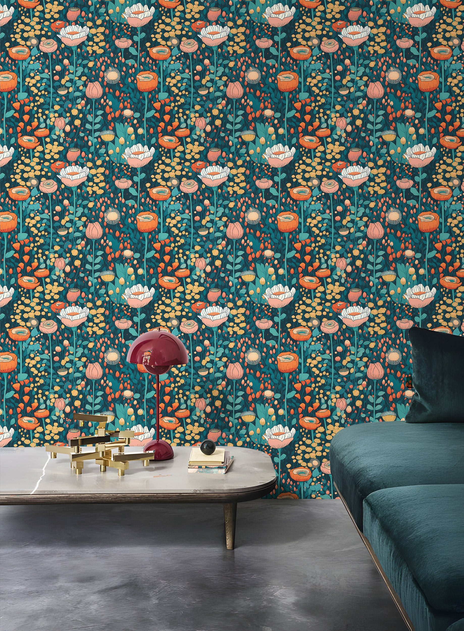 HaokHome Wallpaper Peel and Stick Large Floral Green/Red/Pink Botanical Wall Decor Removable Mural