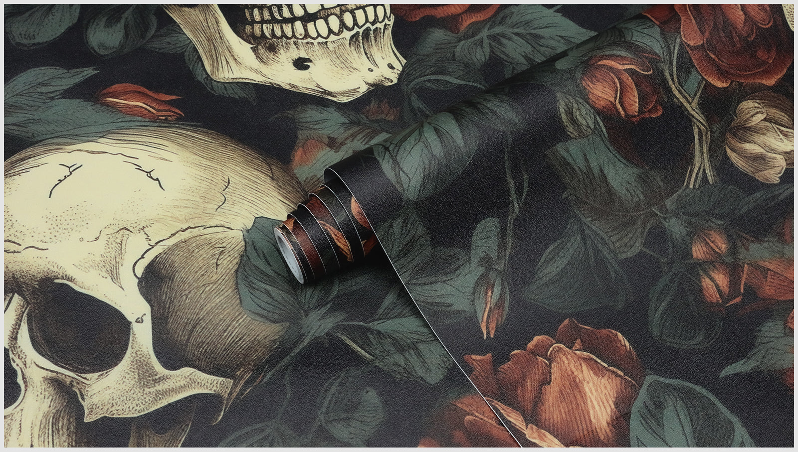 HaokHome Wallpaper Peel and Stick Skull Floral Dark Red/Peach/Green Vintage Gothic Wall Decor Bedroom Removable Mural