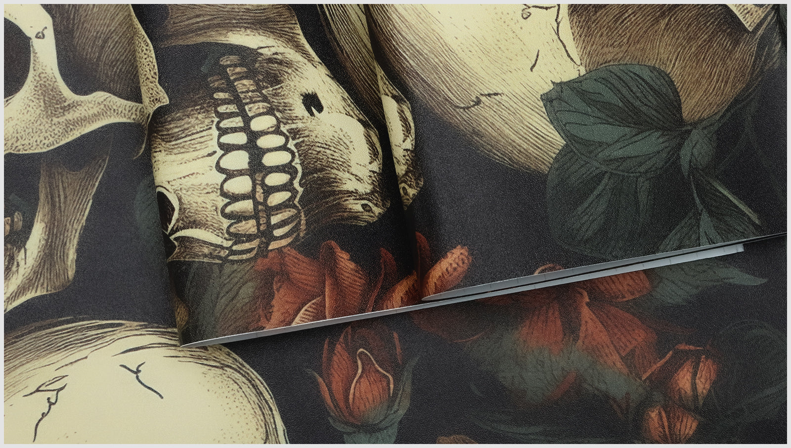 HaokHome Wallpaper Peel and Stick Skull Floral Dark Red/Peach/Green Vintage Gothic Wall Decor Bedroom Removable Mural