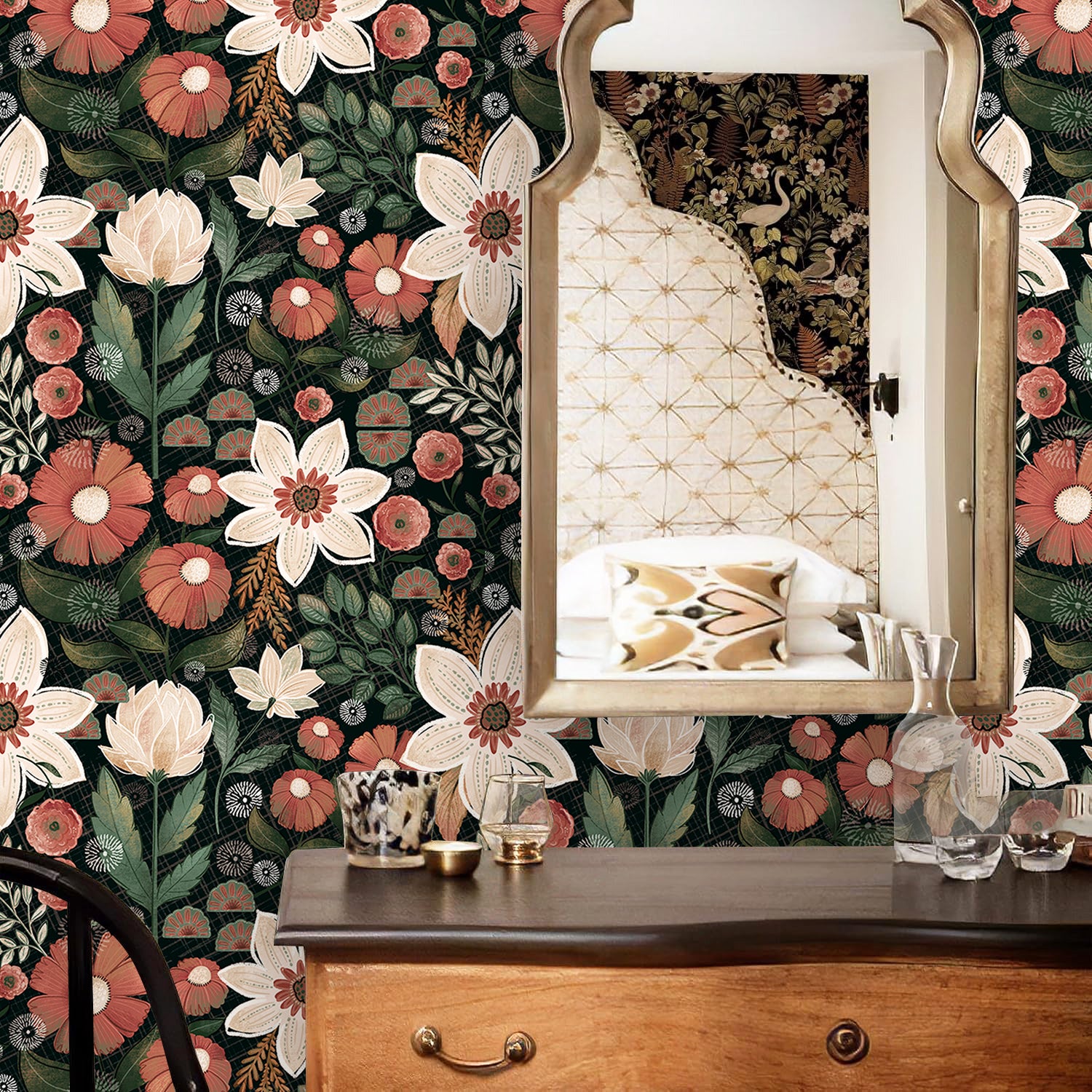 HaokHome Wallpaper Peel and Stick Vintage Floral Green/Beige/Brown Botanical Wall Decor Removable Mural