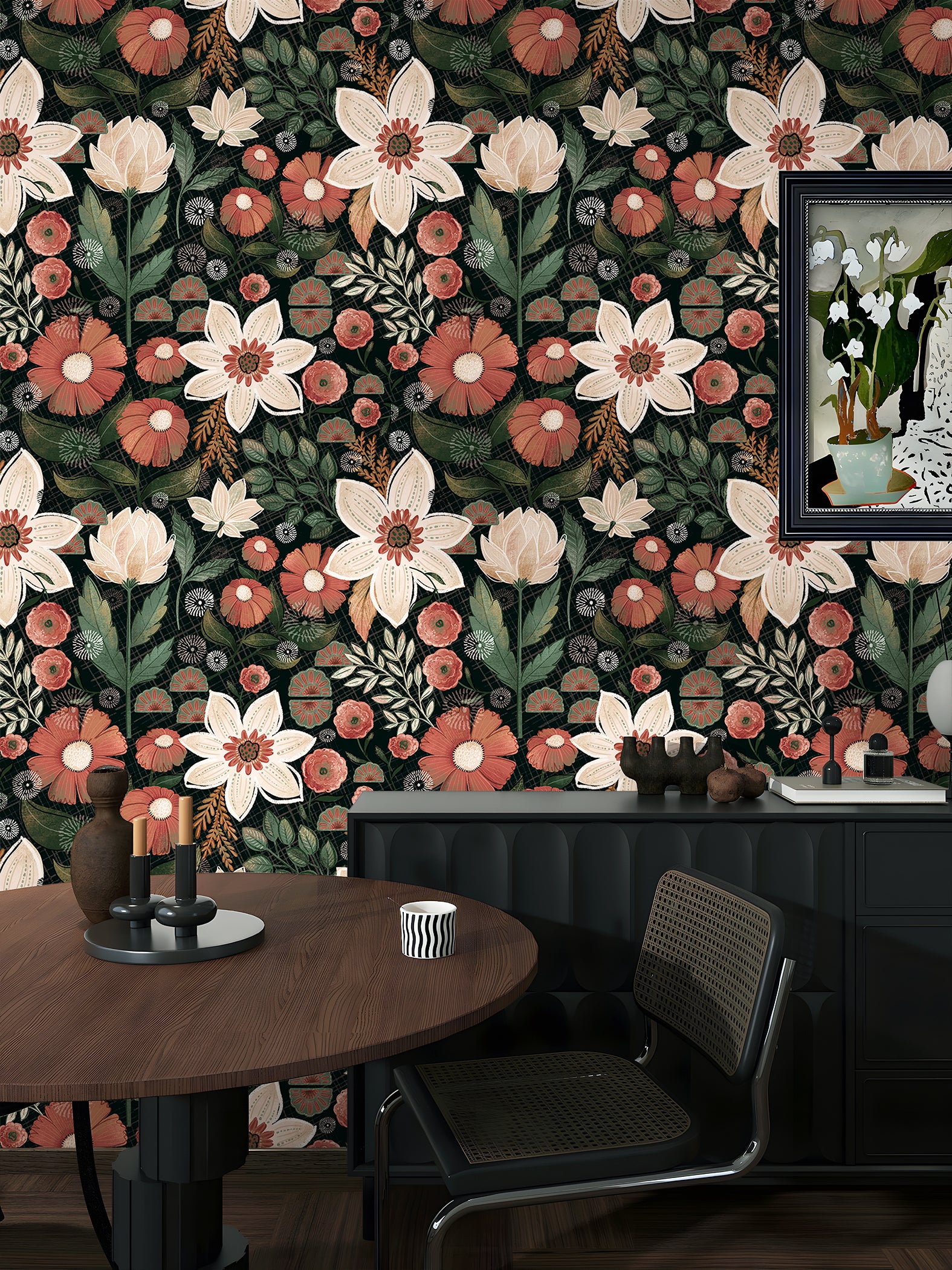 HaokHome Wallpaper Peel and Stick Vintage Floral Green/Beige/Brown Botanical Wall Decor Removable Mural