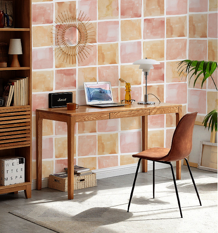 HaokHome Wallpaper Peel and Stick Watercolor Tile Pink/Orange Abstract Wall Decor Removable Mural for Kitchen & Bathroom