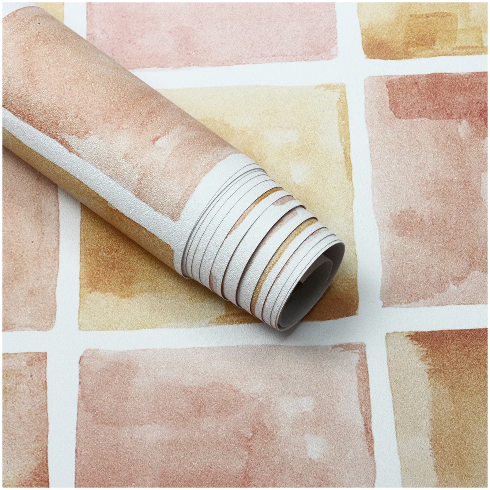 HaokHome Wallpaper Peel and Stick Watercolor Tile Pink/Orange Abstract Wall Decor Removable Mural for Kitchen & Bathroom