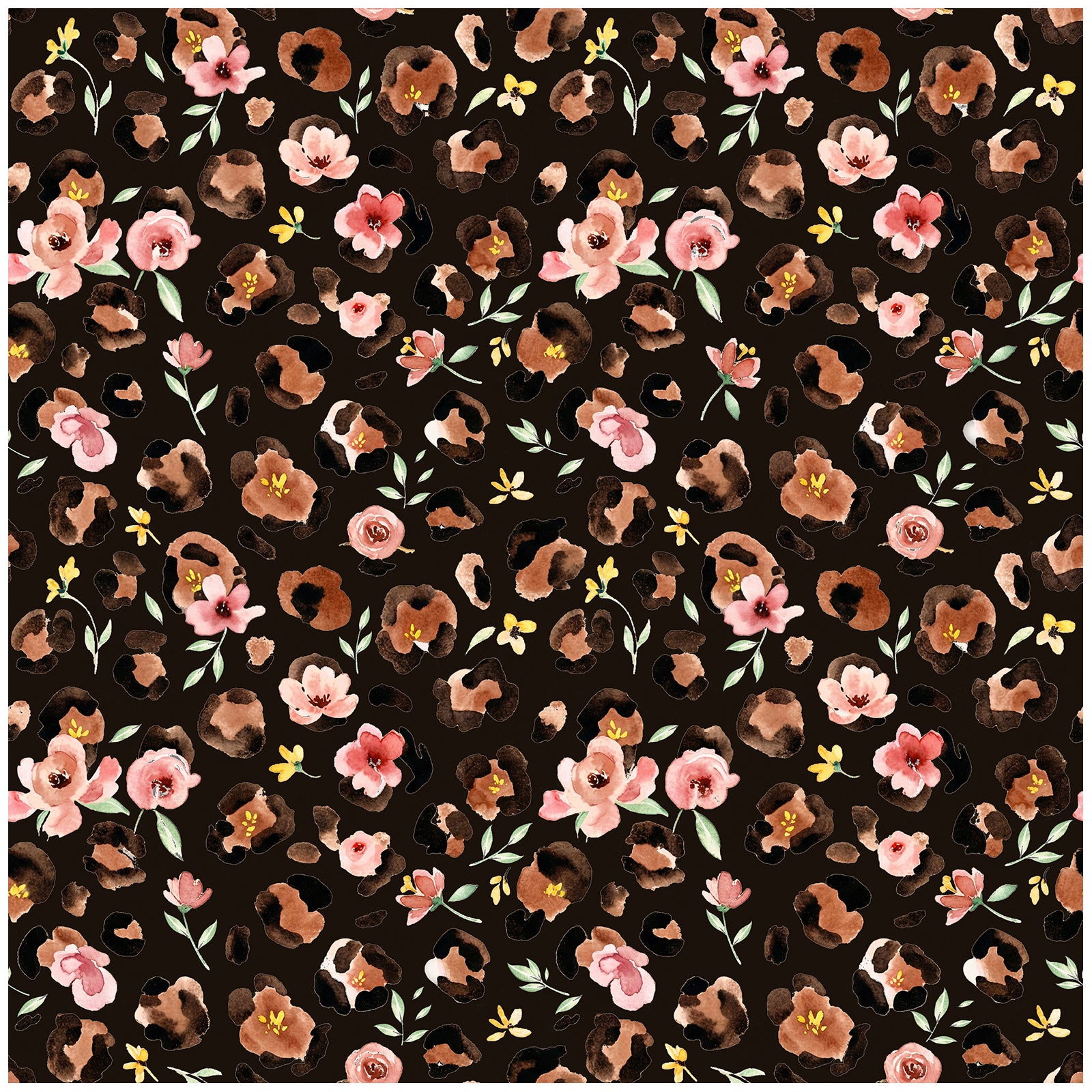 HaokHome Watercolor Leopard Floral Peel and Stick Wallpaper – Pink Flowers on Dark Brown Background