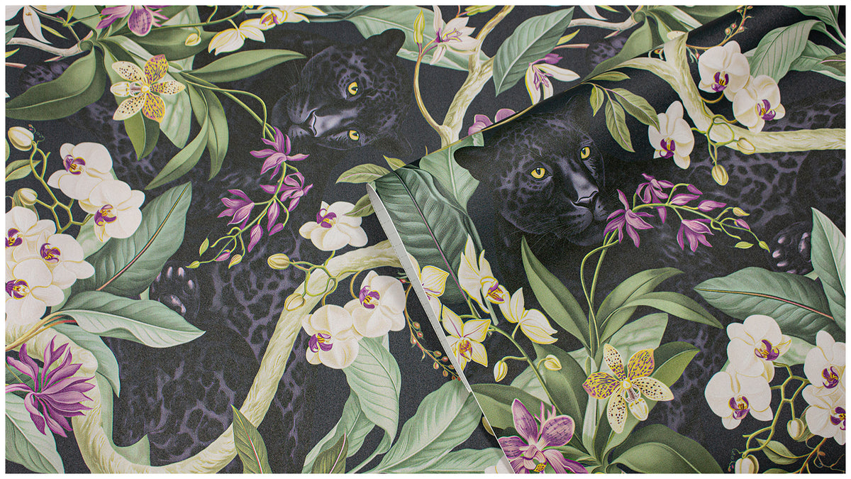 HaokHome close-up detail of moody dark green jungle floral wallpaper pattern