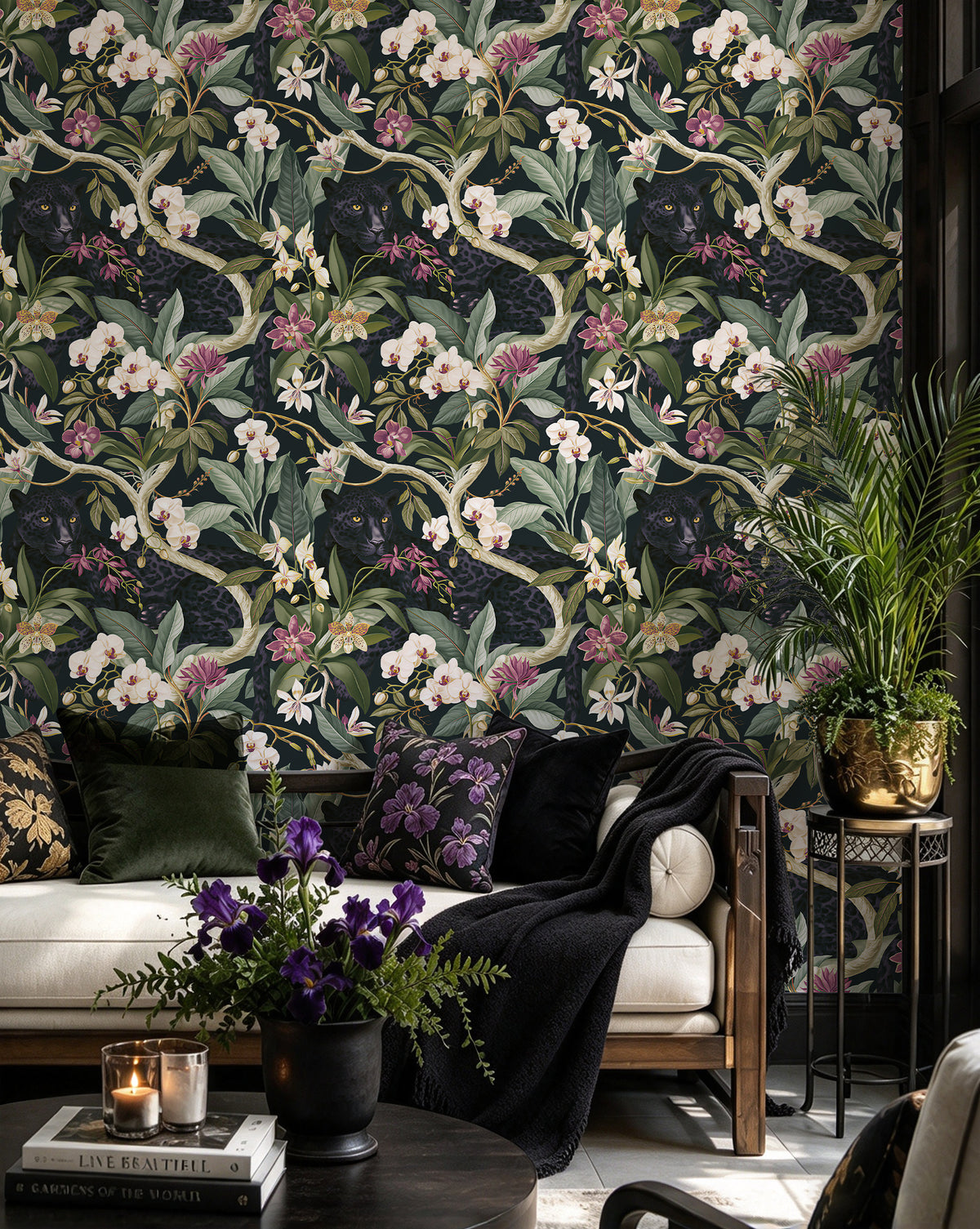 HaokHome dark jungle floral removable wallpaper for cozy reading nook accent wall