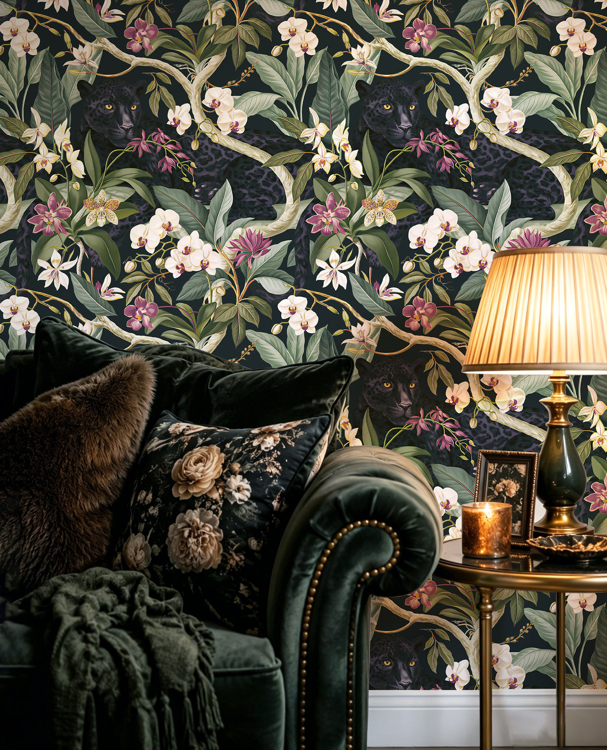 HaokHome moody dark jungle floral peel and stick wallpaper for dark green living room accent wall