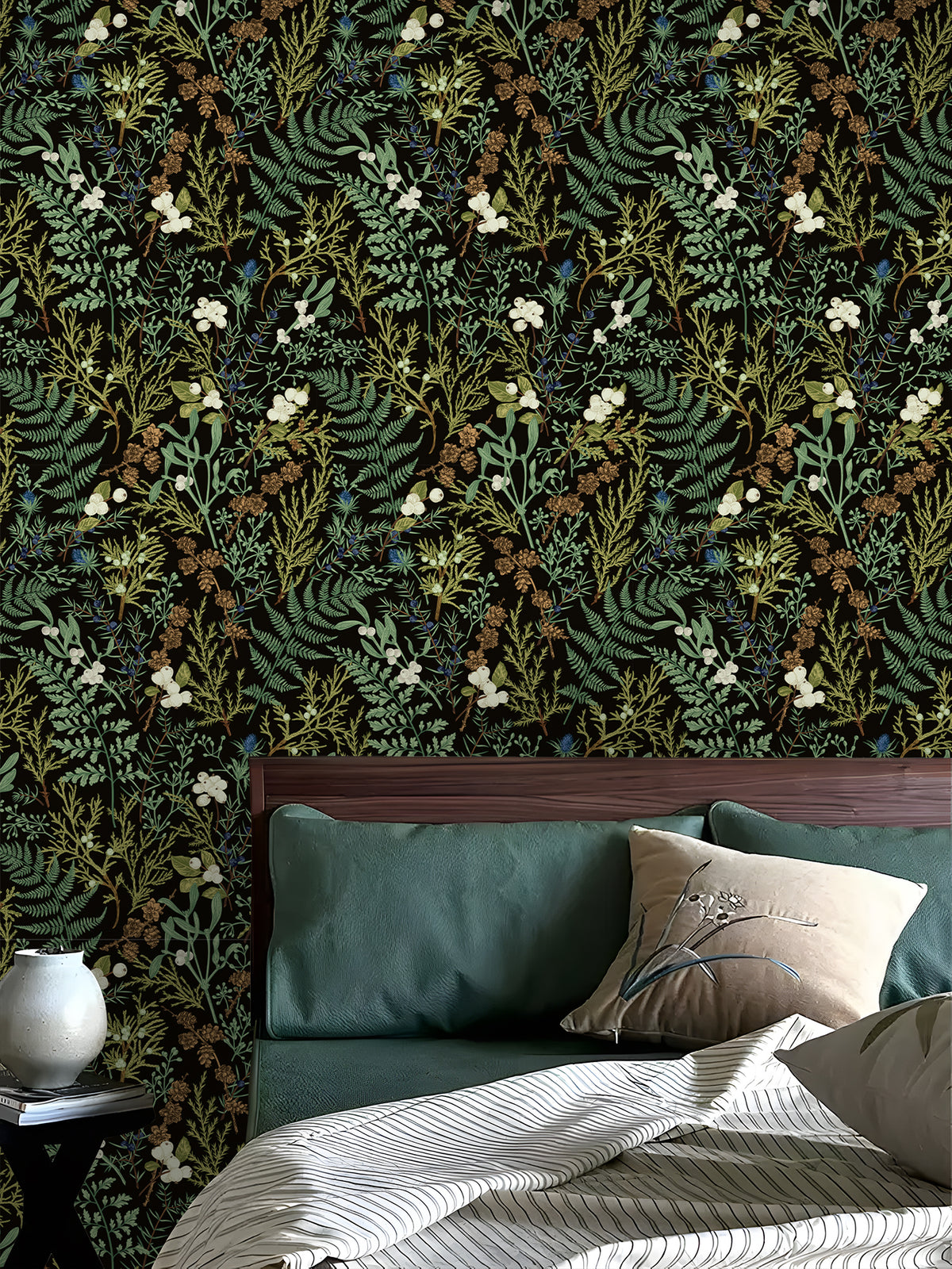 HaokHome moody forest floral removable wallpaper, dark cottage style wall mural for bedroom accent wall