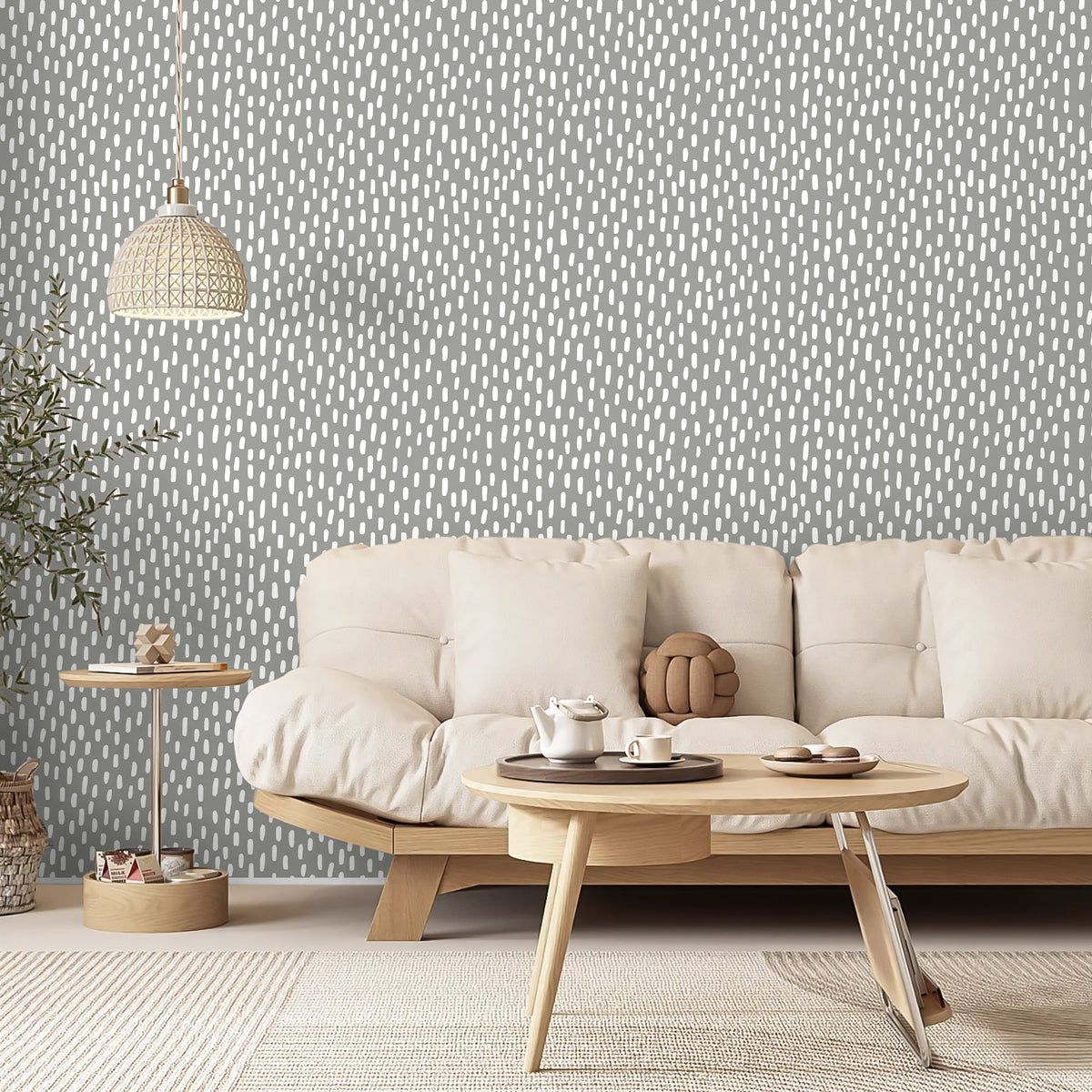 HaokHome muted grey dash removable wallpaper, bright living room accent wall, modern boho cottage interior decor