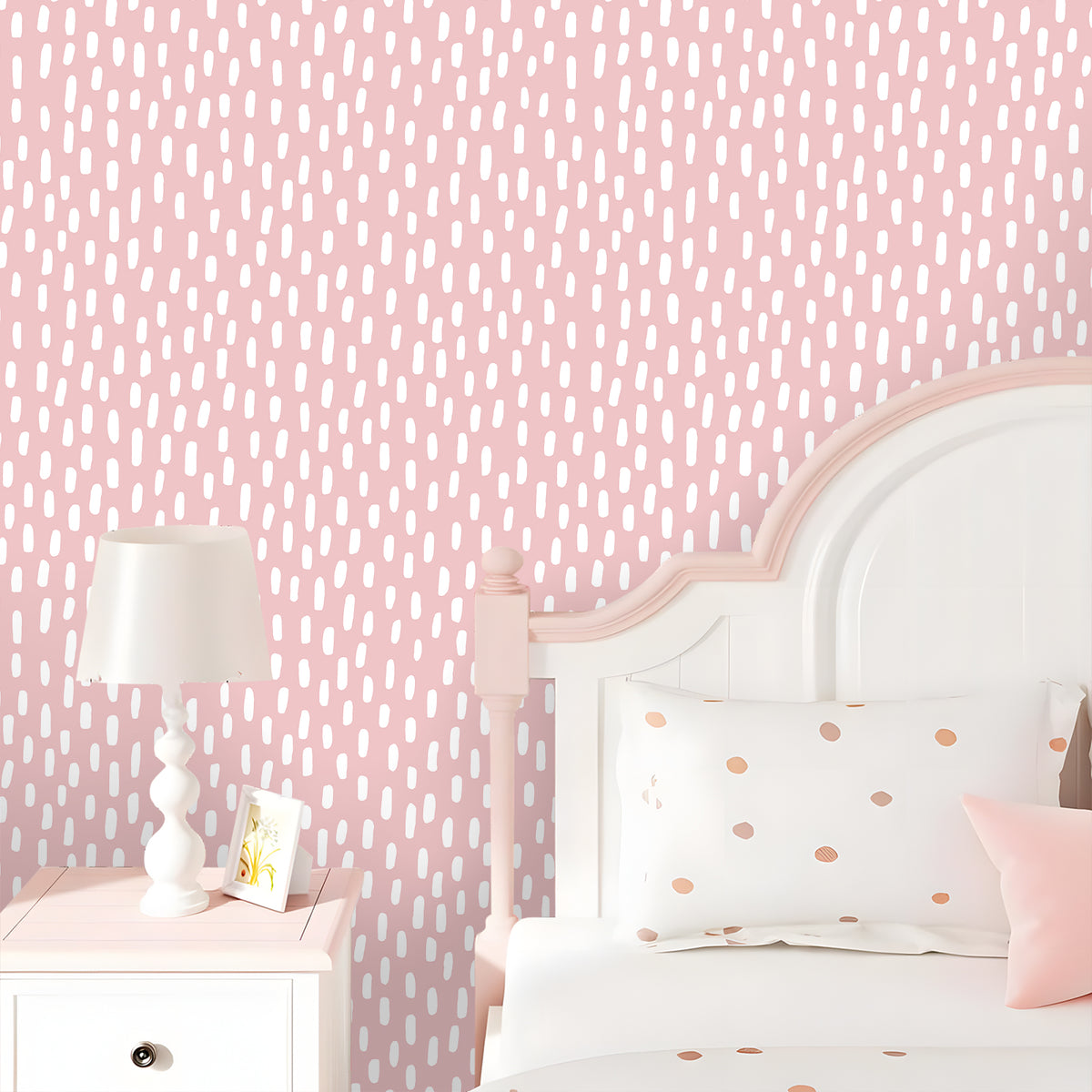 HaokHome pink dashed self-adhesive wallpaper, whimsical girls bedroom accent wall, soft pastel room decoration