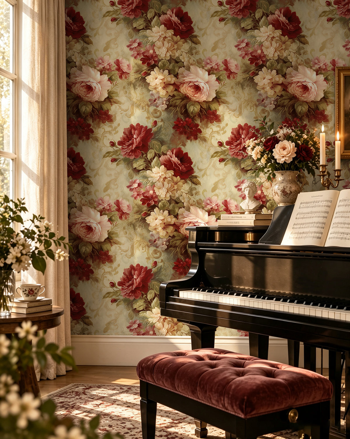 HaokHome vintage botanical floral peel stick wallpaper for music room wall decor