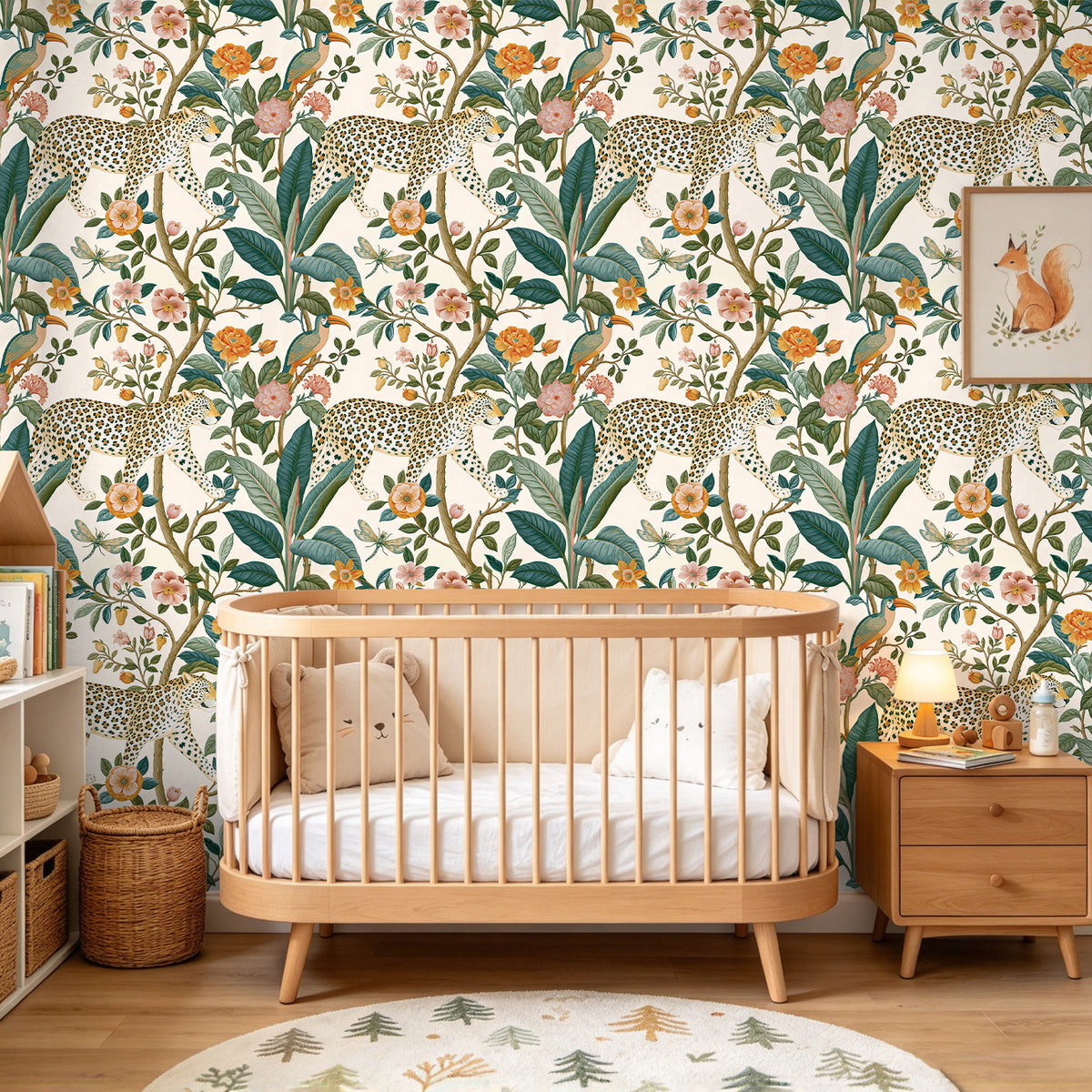 HaokHome whimsical tropical leopard floral wallpaper for nursery room decor