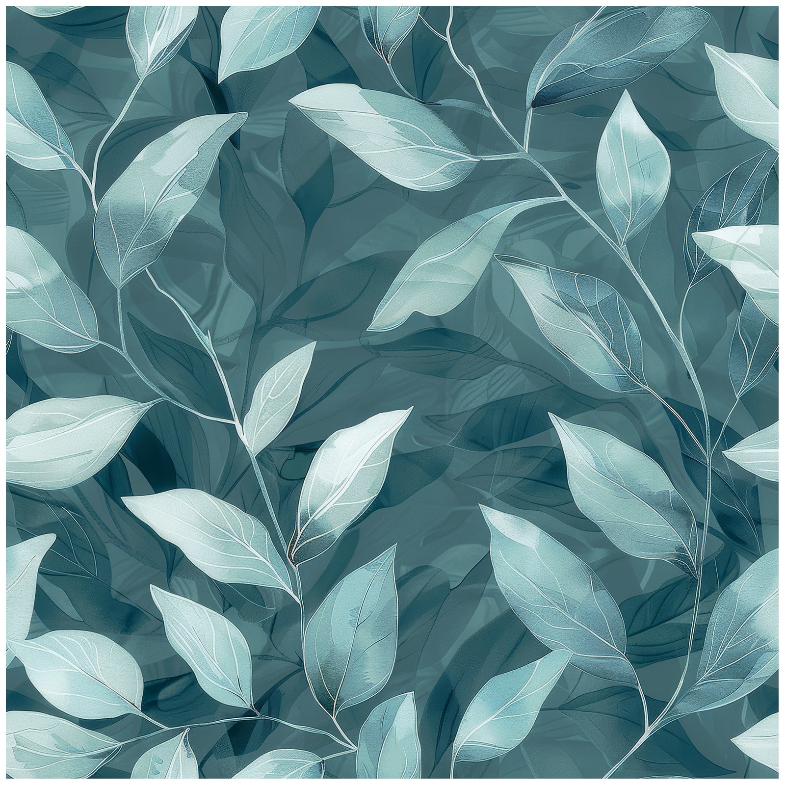 Haokhome Dusty Teal Layered Leaf Removable Self‑Adhesive Wall Covering, Dark Green Watercolor Foliage Wallpaper