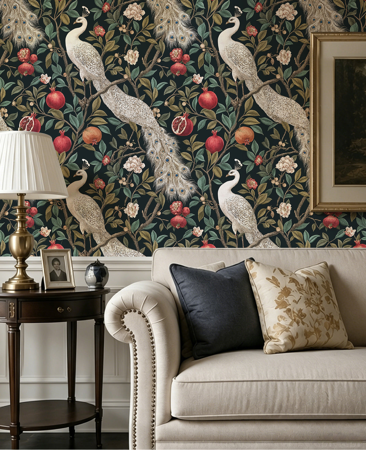 Haokhome dark green peacock fruit self adhesive wallpaper, classic living room full wall decor