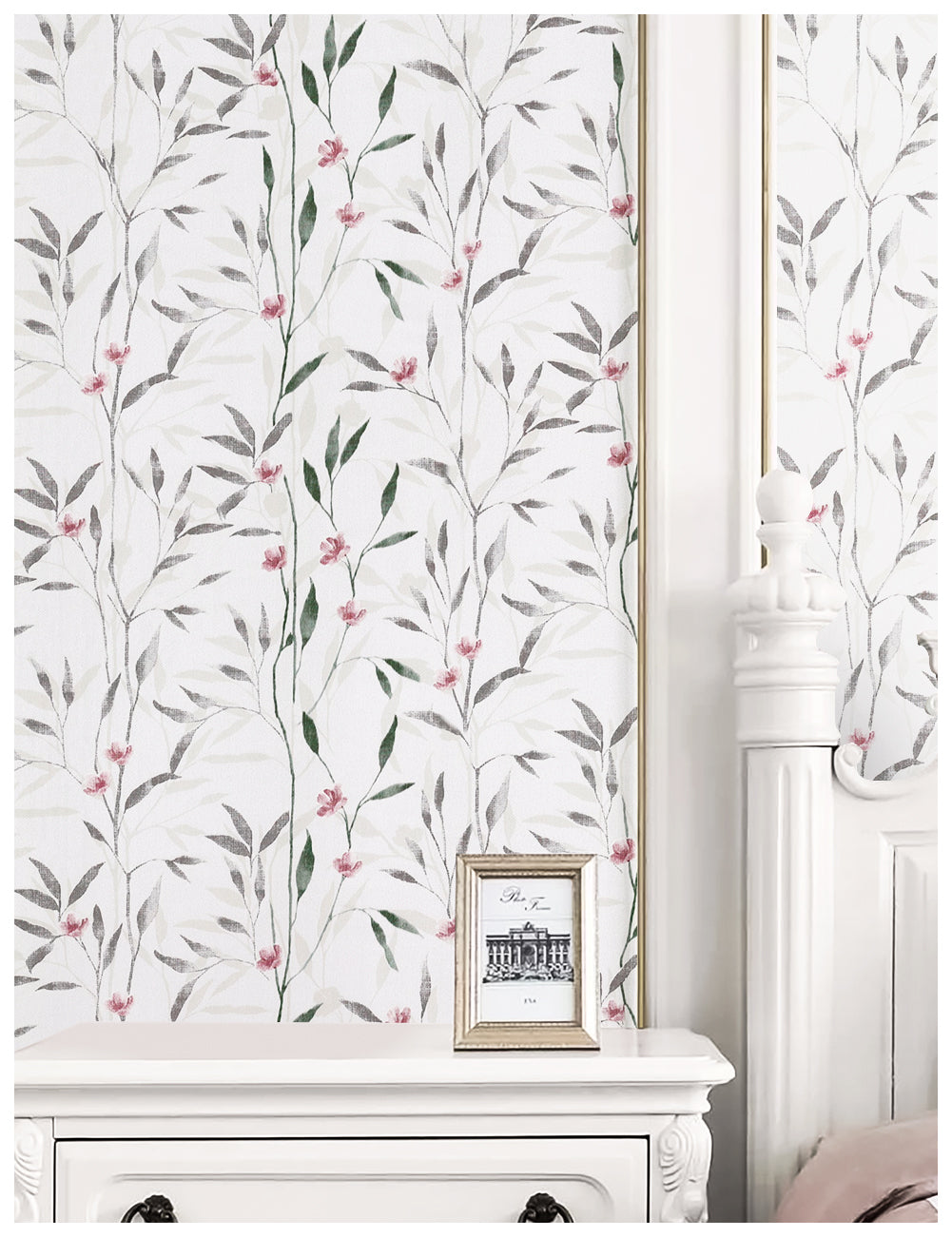 Haokhome elegant thin flower peel‑and‑stick wallpaper for classic bedroom headboard wall