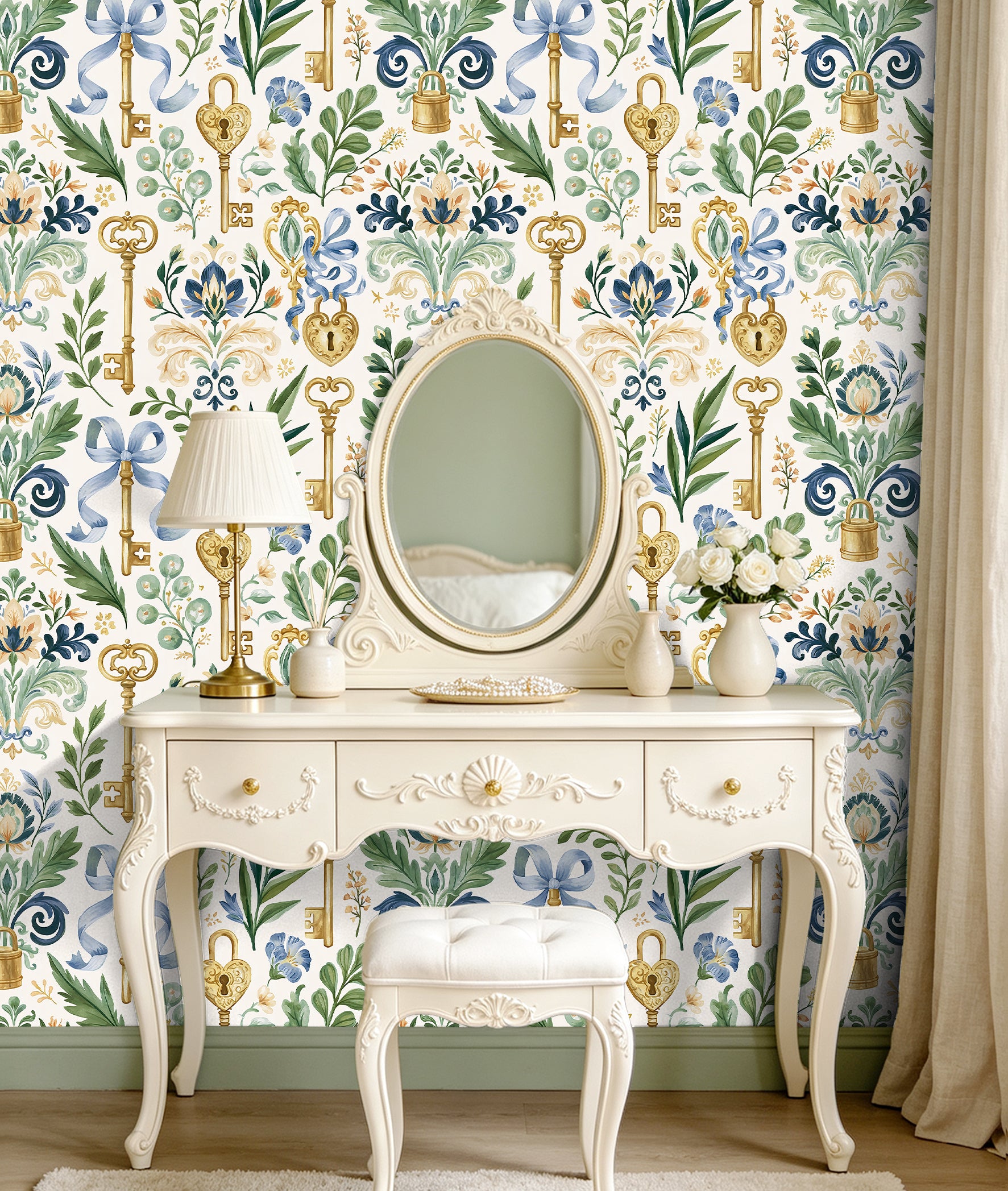 Haokhome elegant vintage key wallpaper for entryway vanity accent wall decor