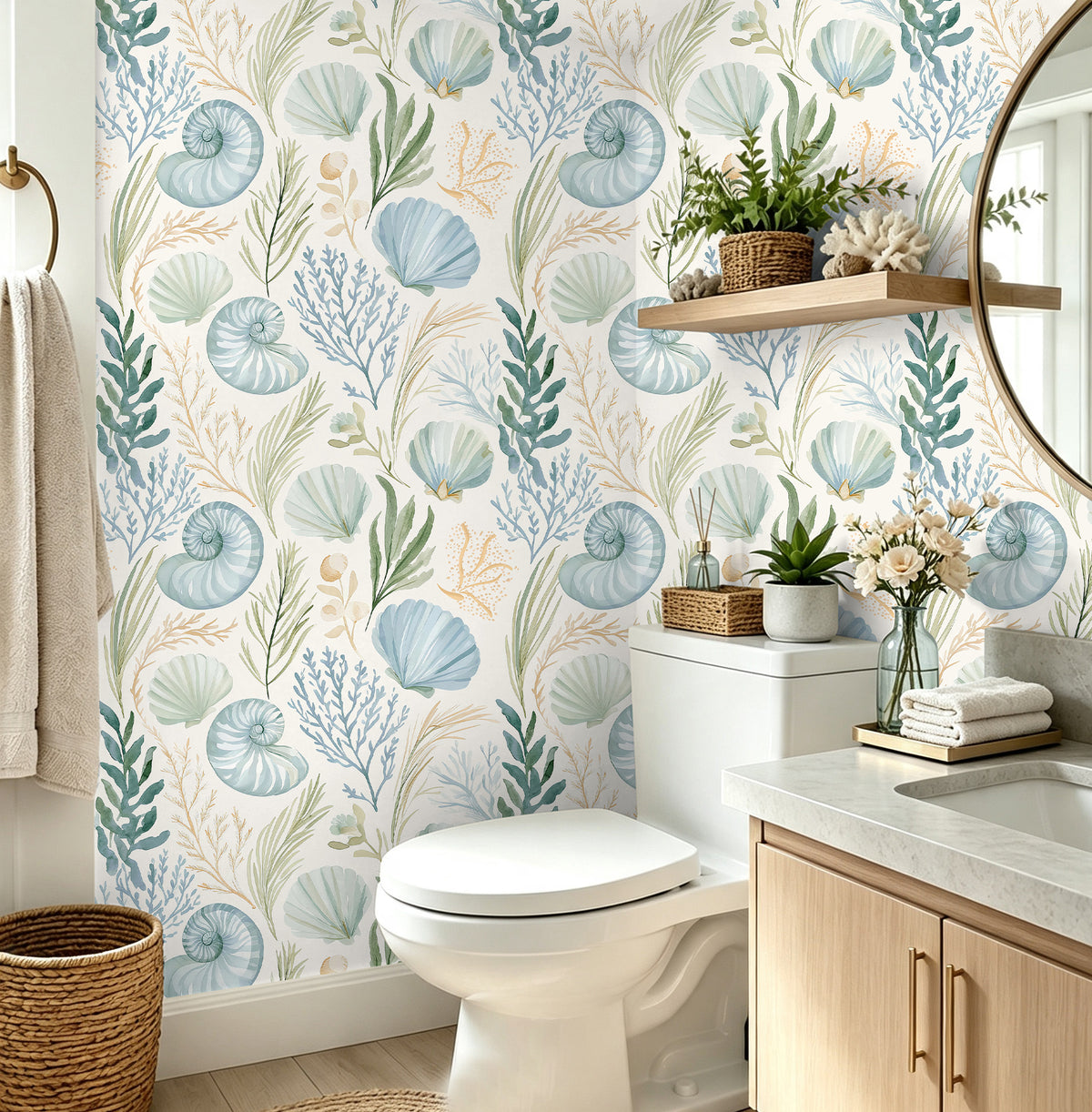 Haokhome nautical peel and stick wallpaper for powder room bathroom makeover