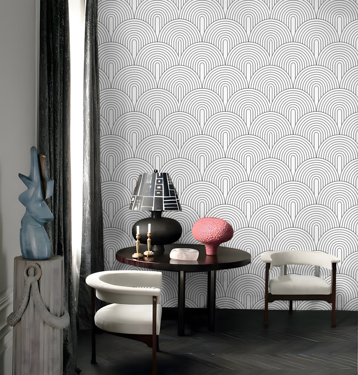 Haokhome neutral damask pattern removable wallpaper for modern boho living room