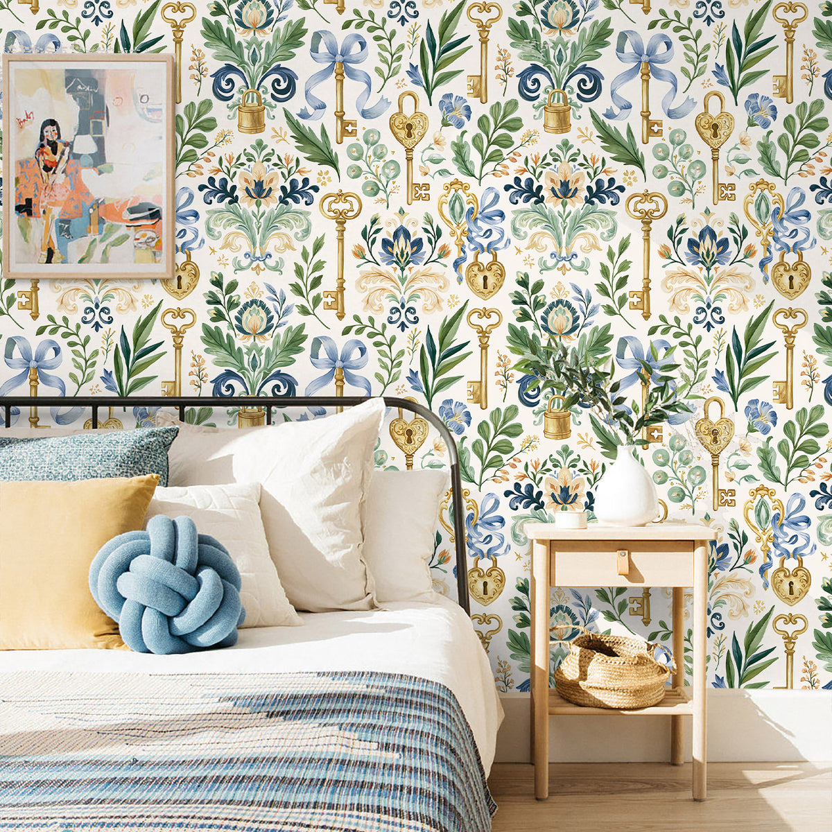 Haokhome old‑key botanical removable wallpaper for elegant vintage master bedroom