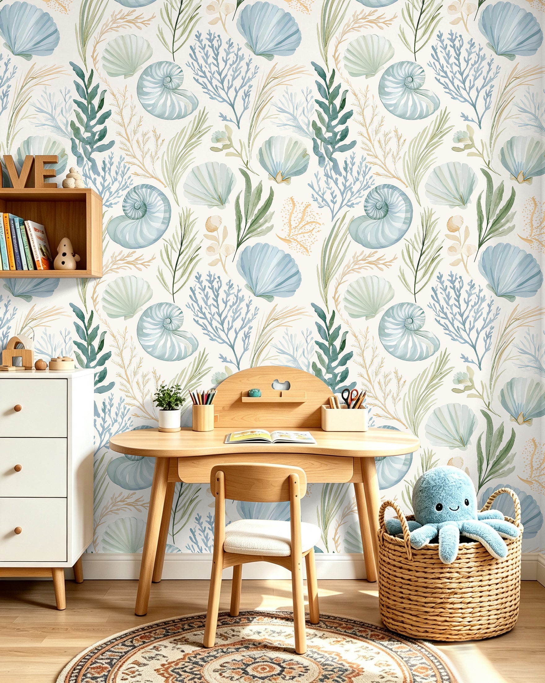 Haokhome self‑adhesive nautical wallpaper for kids study desk room interior