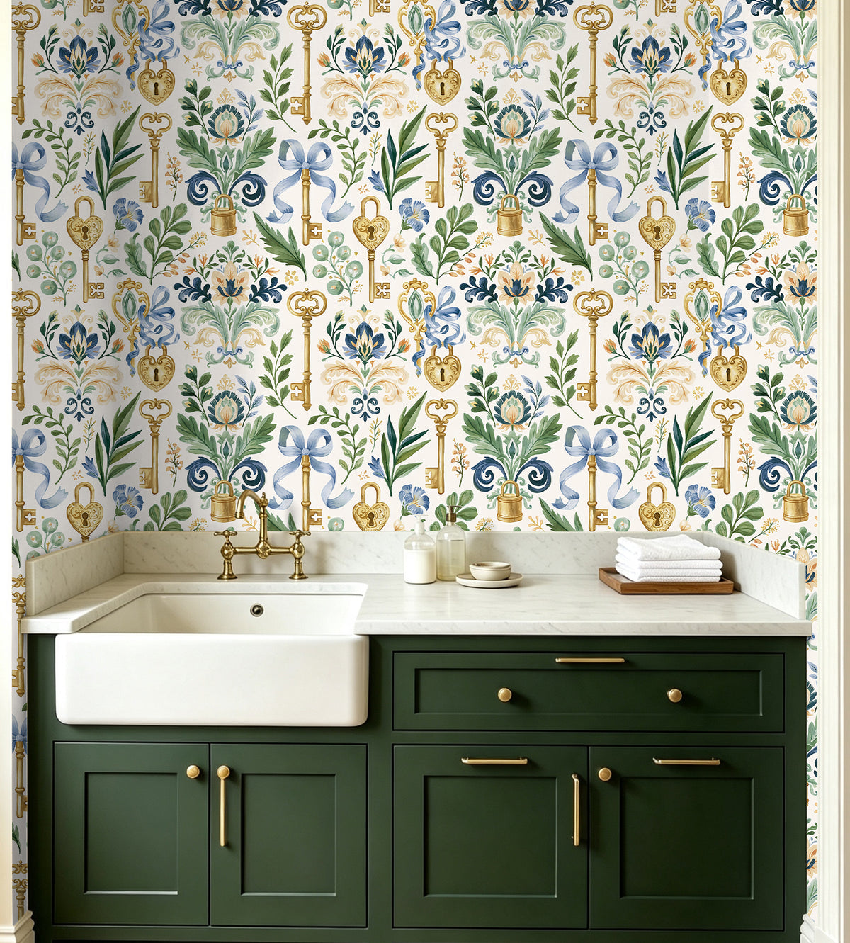 Haokhome vintage key peel‑and‑stick wallpaper for traditional kitchen backsplash decor