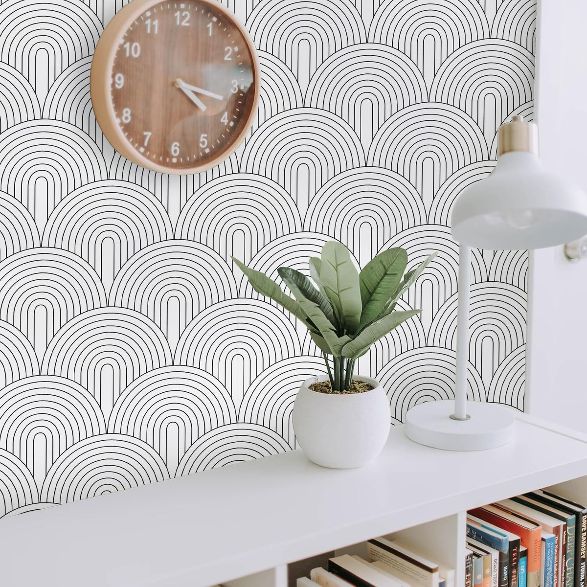 Haokhome white geometric peel and stick wallpaper for minimalist home office accent wall