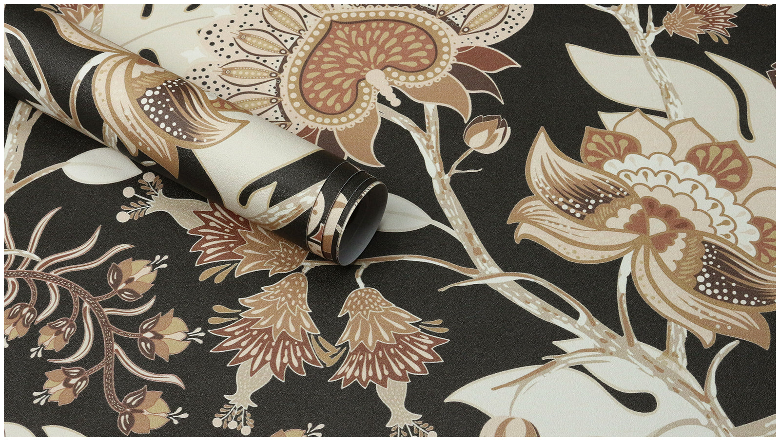 HaokHome Vintage Exotic Floral Peel and Stick Wallpaper – Neutral Beige Flowers on Dark Black Background