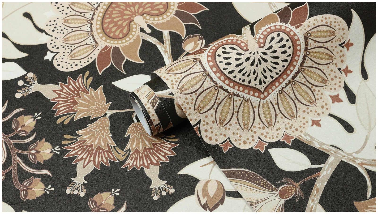 HaokHome Vintage Exotic Floral Peel and Stick Wallpaper – Neutral Beige Flowers on Dark Black Background