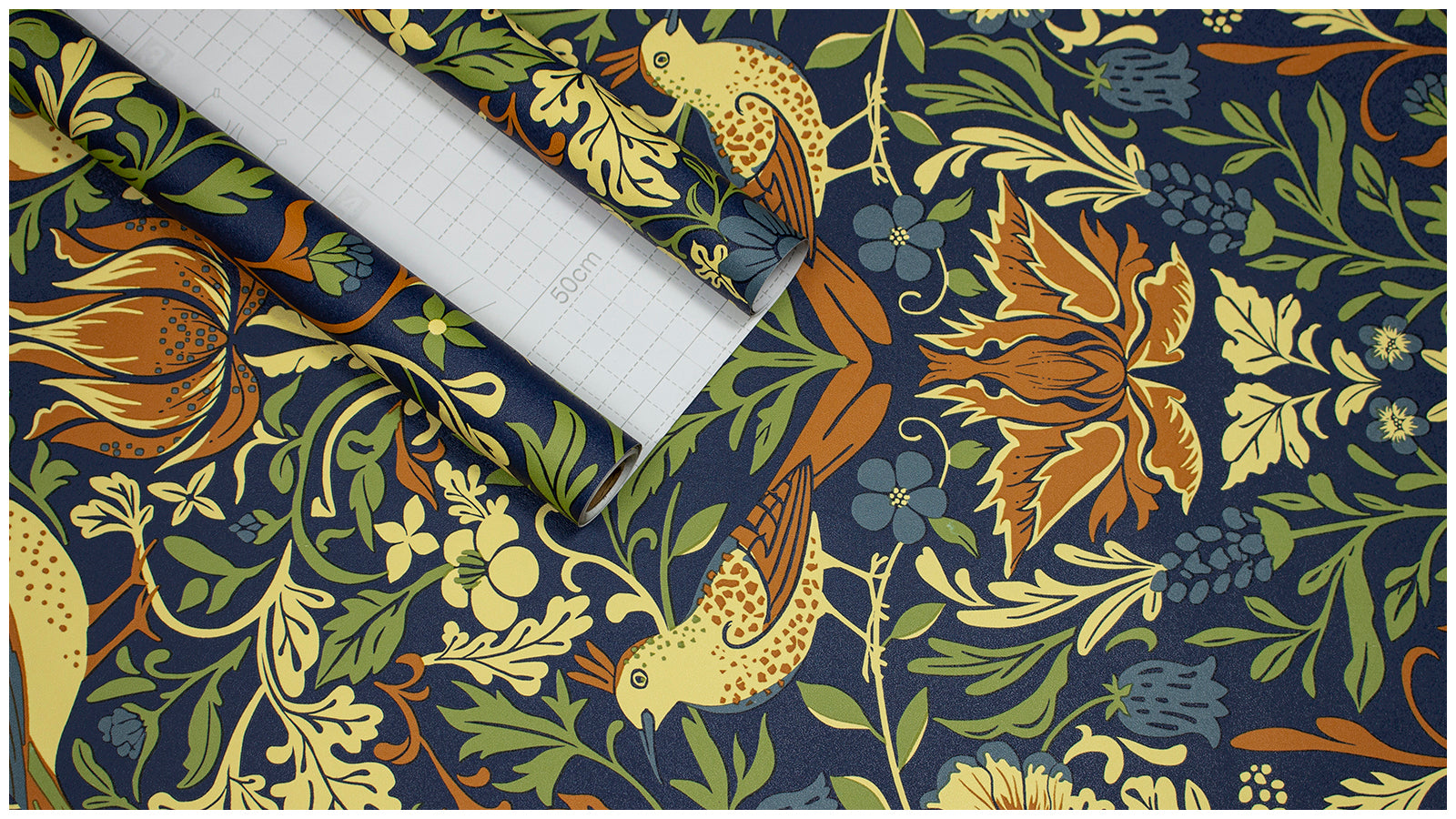 HaokHome Peel and Stick Wallpaper Navy Blue William Morris Bird Floral Wall Mural Removable Self Adhesive Vintage Botanical Wallpaper