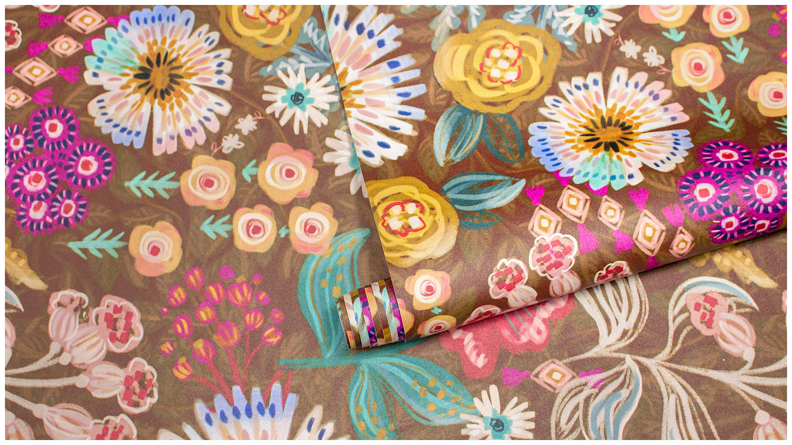 HaokHome Peel and Stick Wallpaper Warm Brown Folk Wildflower Hand‑Painted Botanical Removable Wallpaper for Accent Wall