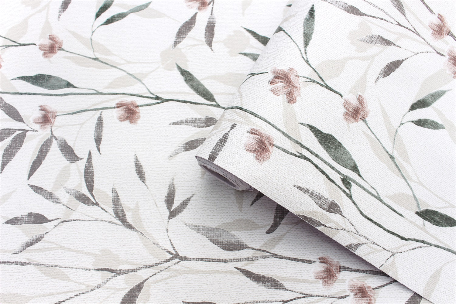 Haokhome Delicate Pink Blossom Vine Removable Self‑Adhesive Wall Covering, Soft Sprig Floral Wallpaper
