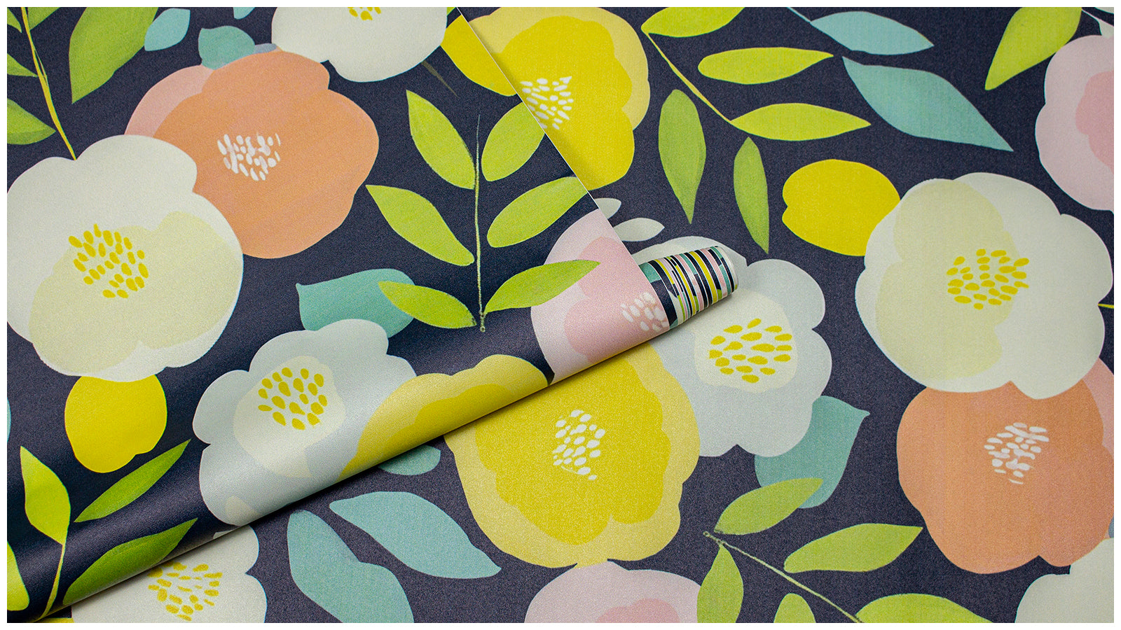 HaokHome Navy Botanical Peel and Stick Wallpaper, Colorful Flower & Leaf Removable Wallpaper for Renters