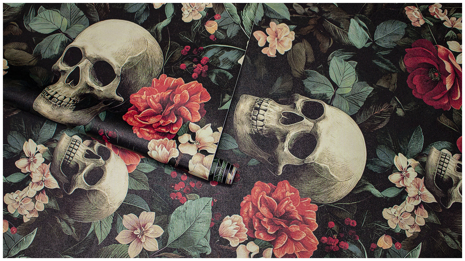 Skull Floral Wallpaper – Dark Gothic Moody Botanical Print