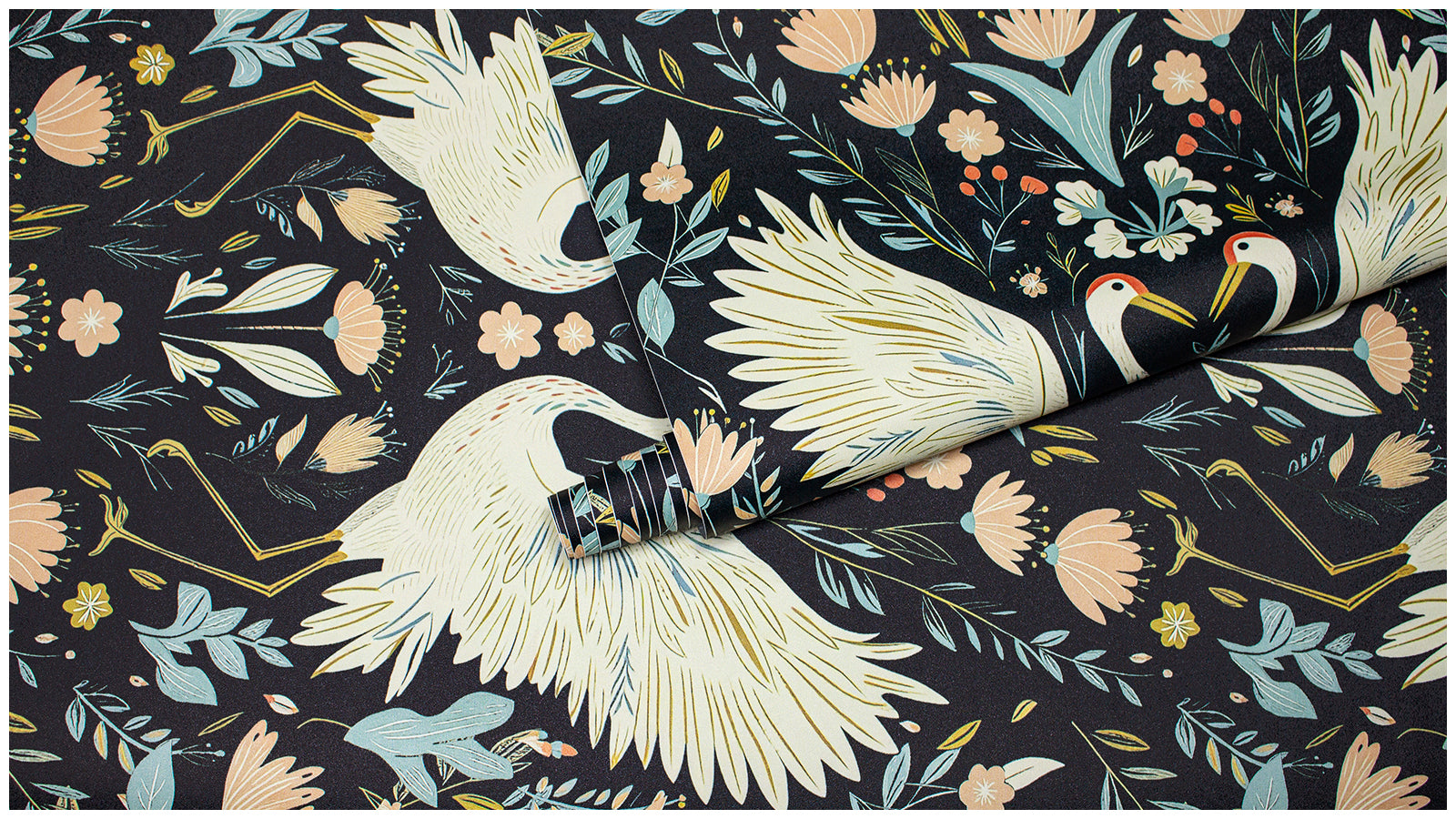 HaokHome Peel and Stick Wallpaper Chinoiserie Crane Floral Botanical Wall Mural Removable Self Adhesive Dark Vintage Wallpaper