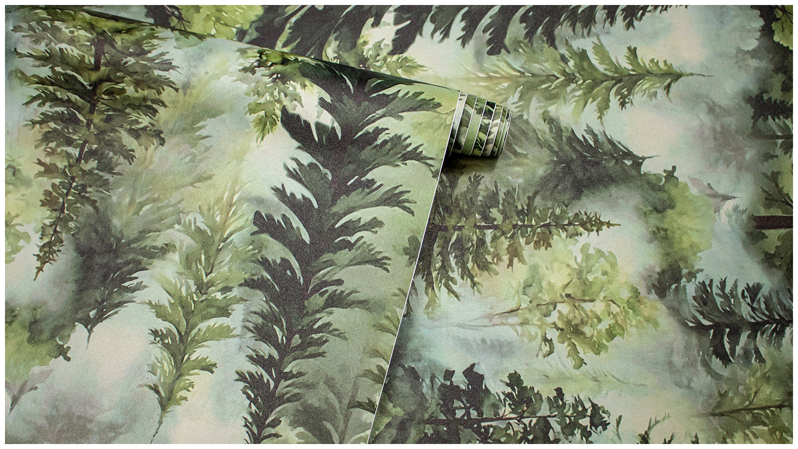 HaokHome Misty Forest Watercolor Pine Tree Peel and Stick Wallpaper, Removable Nature Woodland Wall Mural