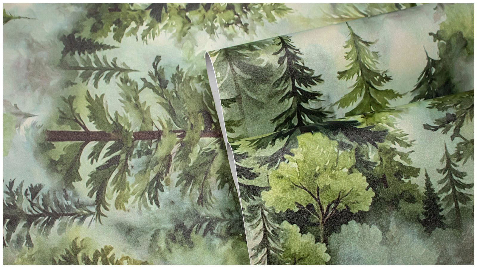 HaokHome Misty Forest Watercolor Pine Tree Peel and Stick Wallpaper, Removable Nature Woodland Wall Mural