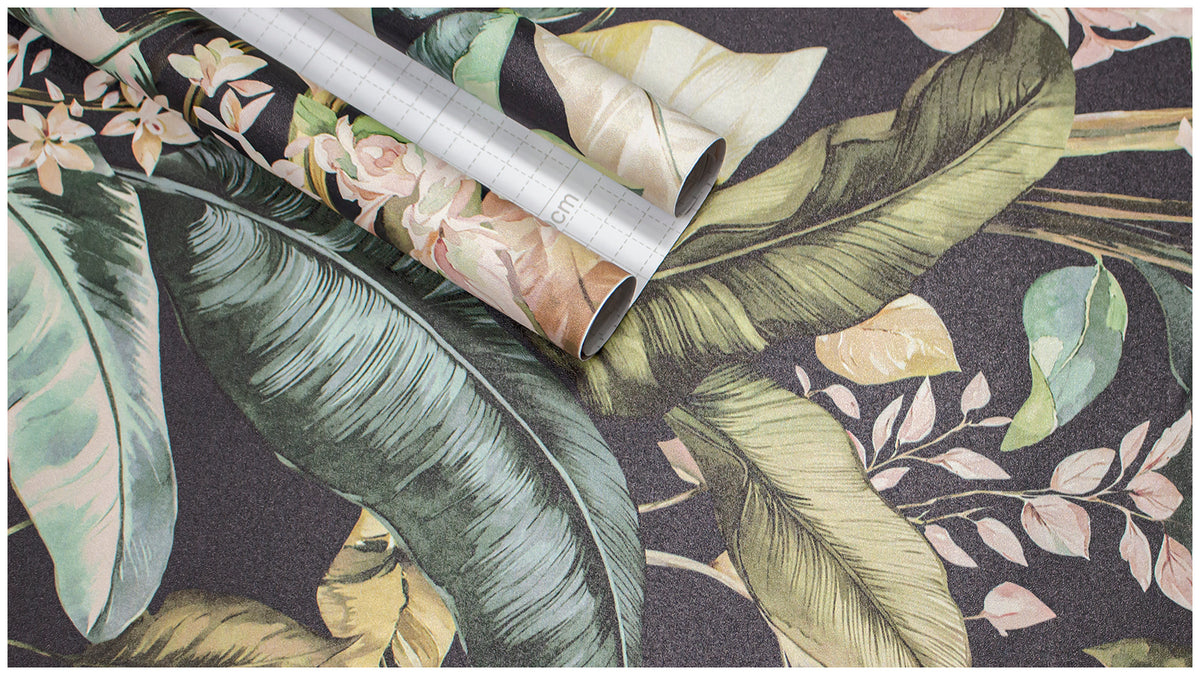 Haokhome Dark Tropical Banana Leaf Peel and Stick Wallpaper, Moody Boho Palm Foliage Wall Mural