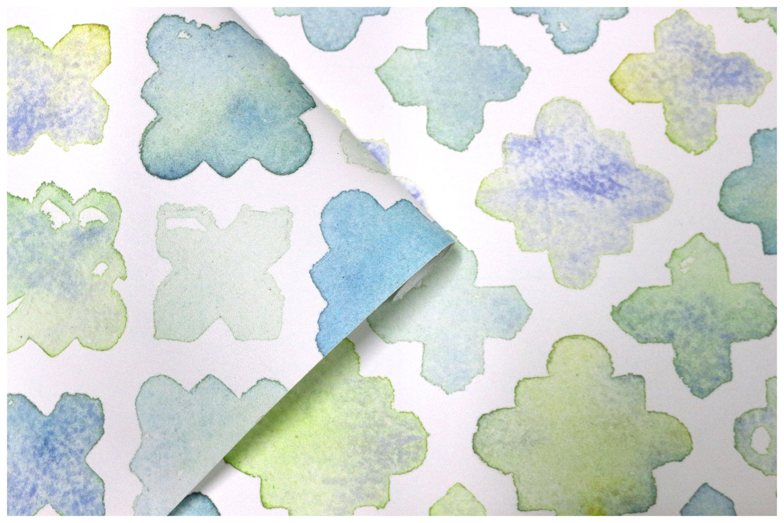 HaokHome Geometric Peel and Stick Wallpaper Tiles Blue Green White Watercolor Trellies Murals Wall Paper