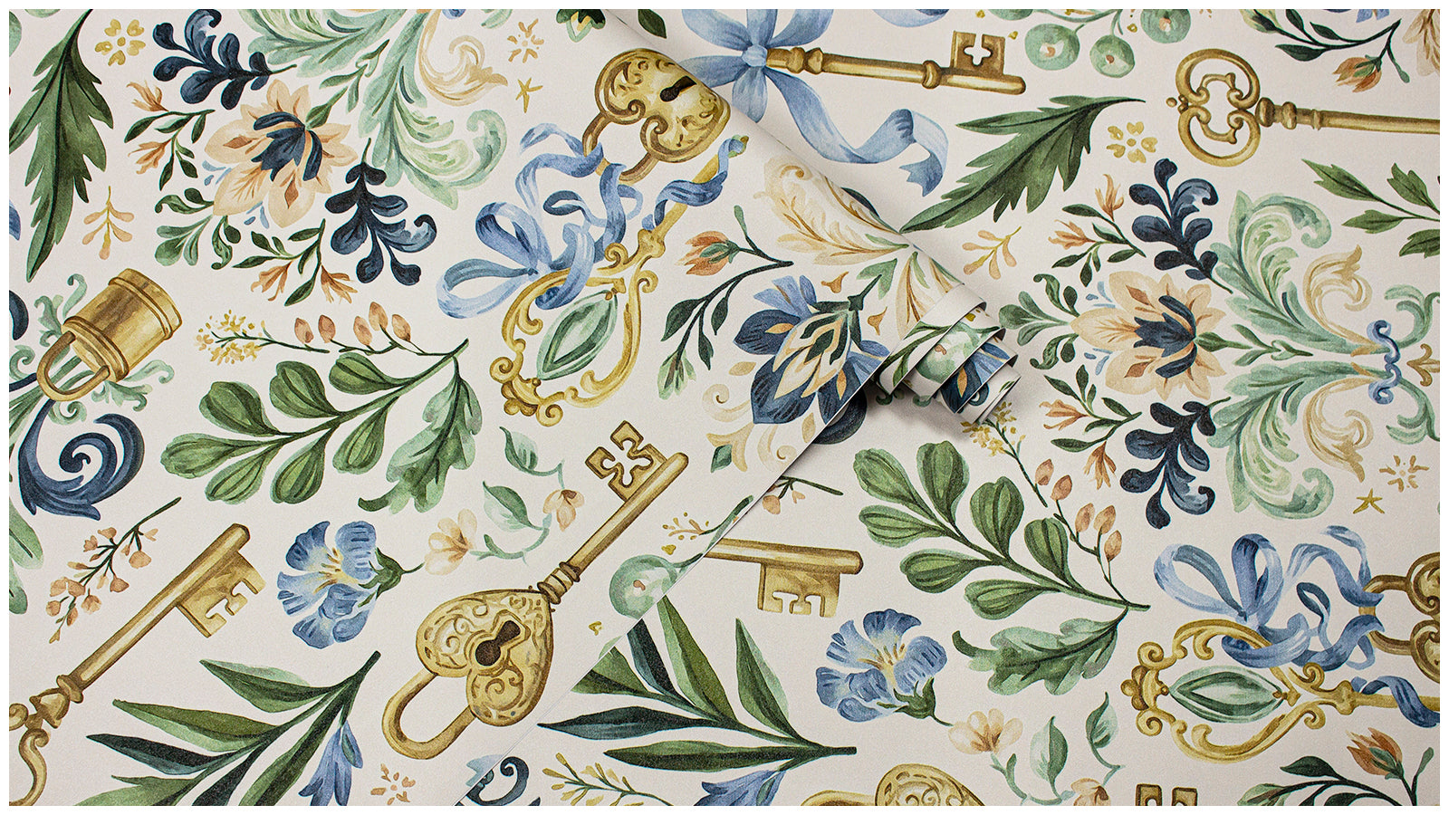 Haokhome Vintage Key Lock Floral Removable Self‑Adhesive Wall Covering, Antique Rococo Ornament Wallpaper