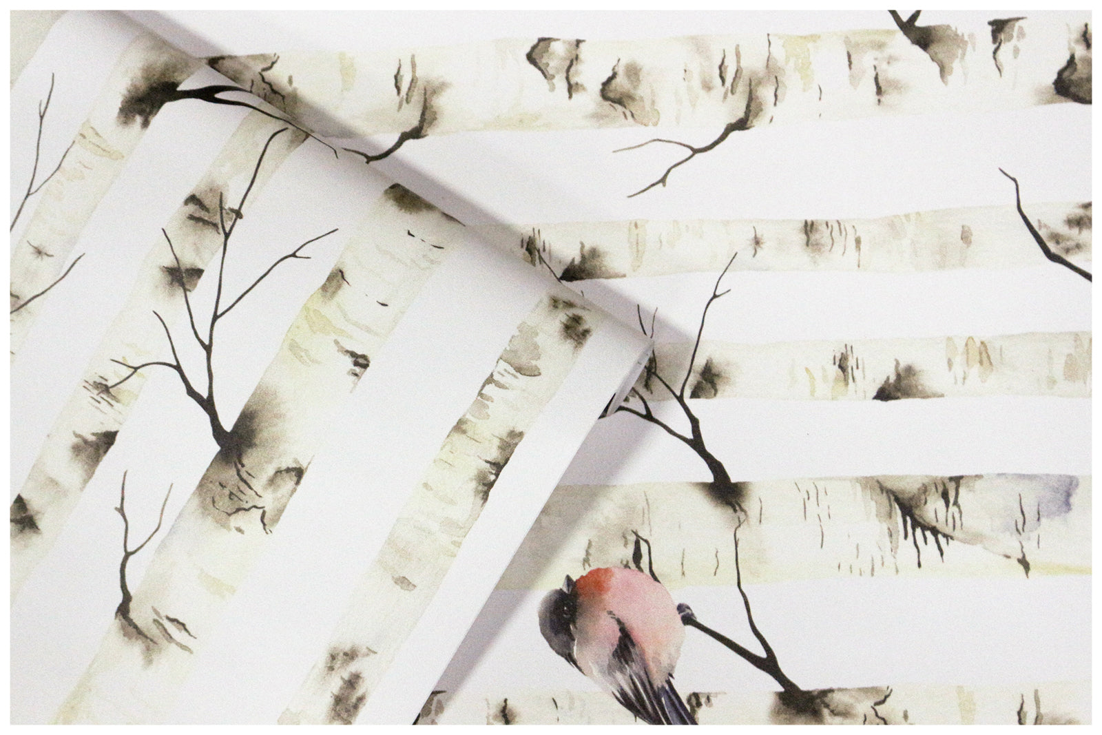 HaokHome Birch Tree Forest Birds Peel and Stick Wallpaper