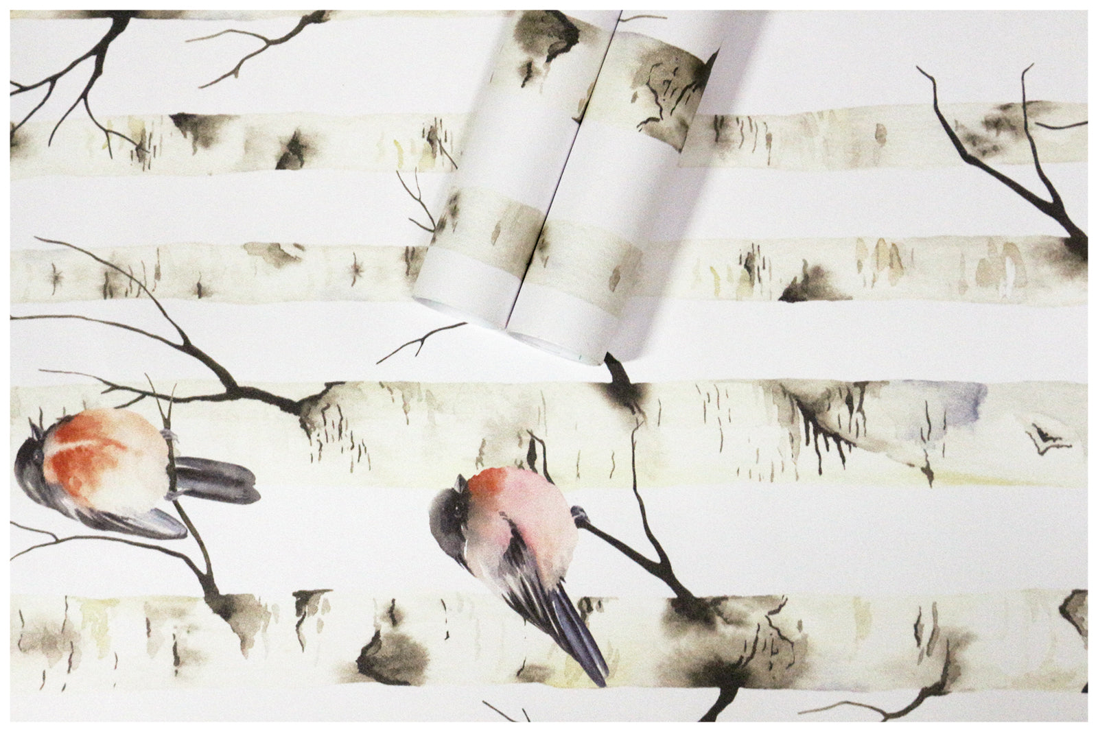 HaokHome Birch Tree Peel and Stick Wallpaper Forest Birds Mural White/Beige Wall Paper Sticker